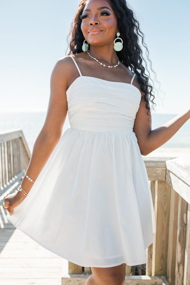 Gentle On My Mind White Rouched Top Dress SALE Product Image