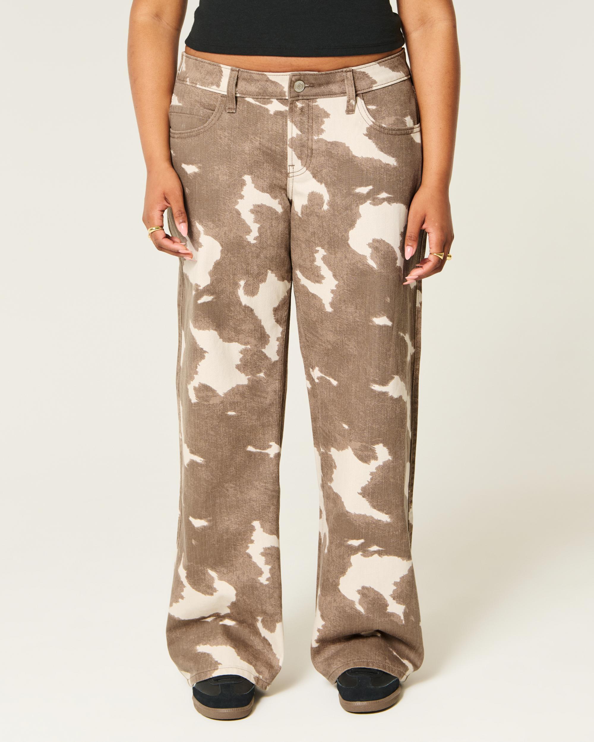 Low-Rise Cow Print Baggy Jeans Product Image