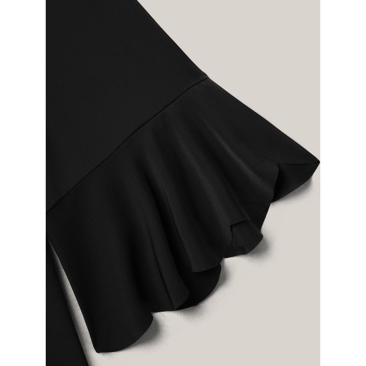 Plus Size Black Beads Embellished Scalloped Hem Shirt Women Elegant Elbow-length sleeve Round Neck Everyday Blouses BloomChic 18-20/2X Product Image