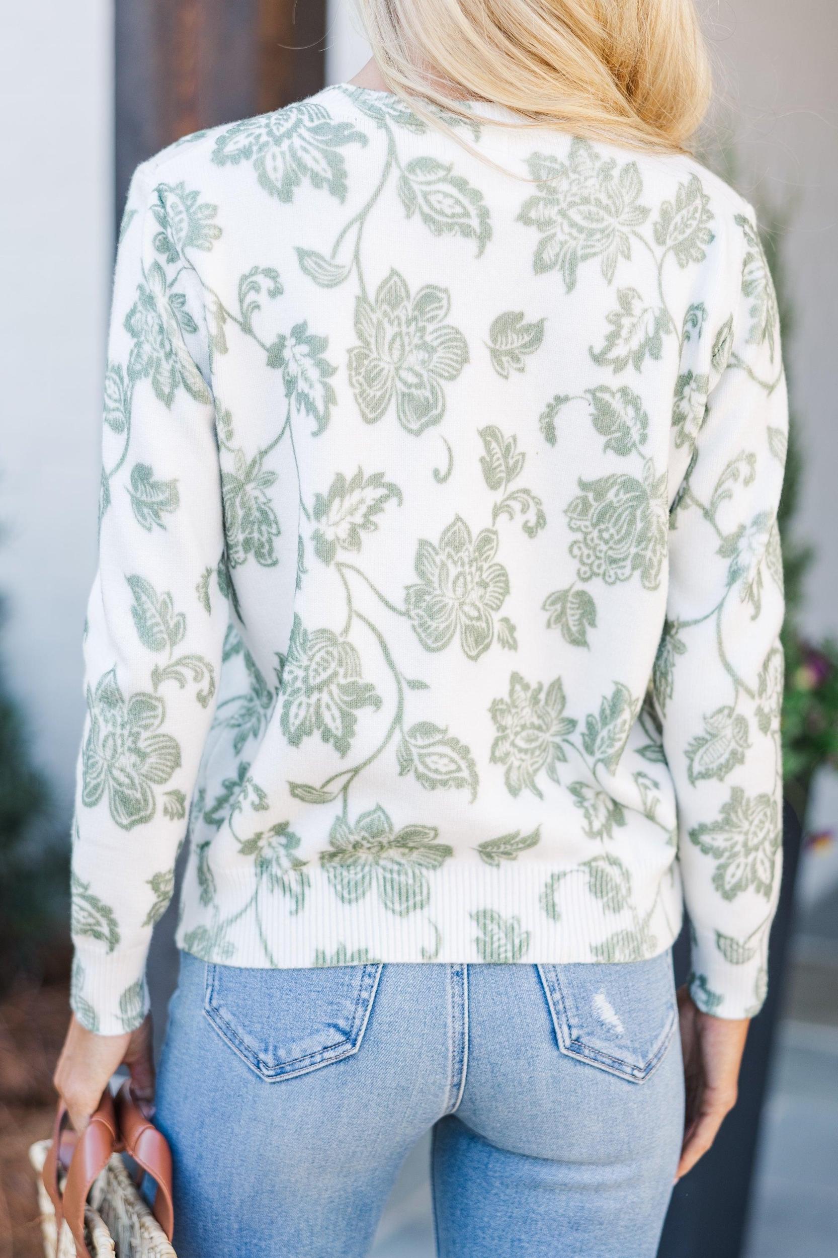 Time To Start Sage Green Toile Sweater Female Product Image