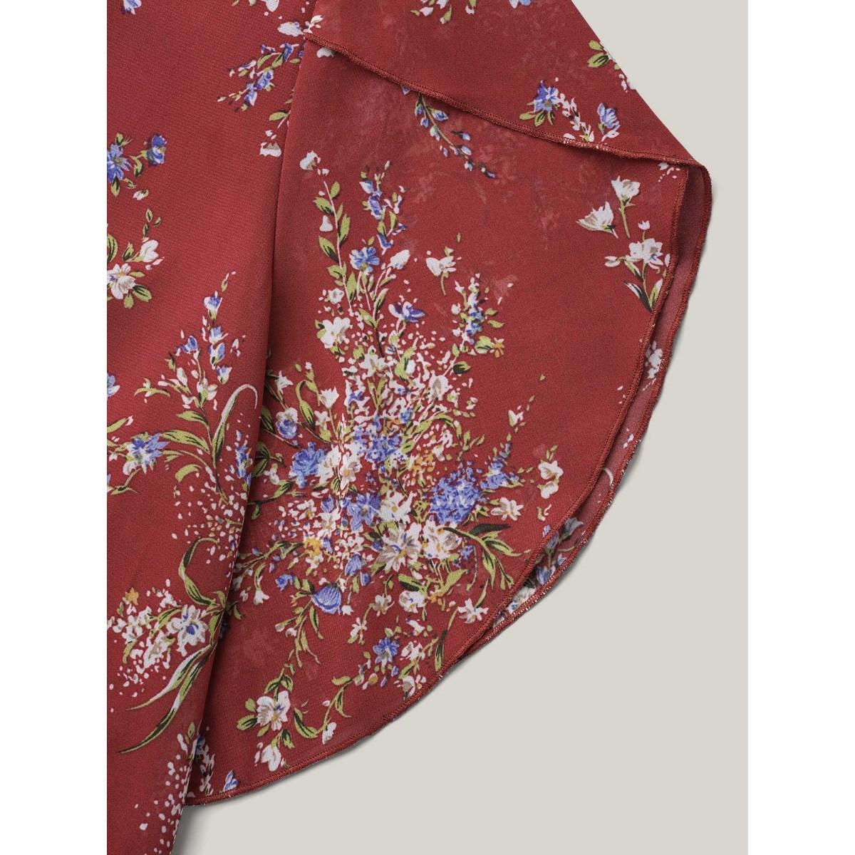 Plus Size Scarlet Floral Print Petal Sleeve Layered Blouse Women Elegant Half Sleeve V-neck Everyday Blouses BloomChic 30/6X Product Image