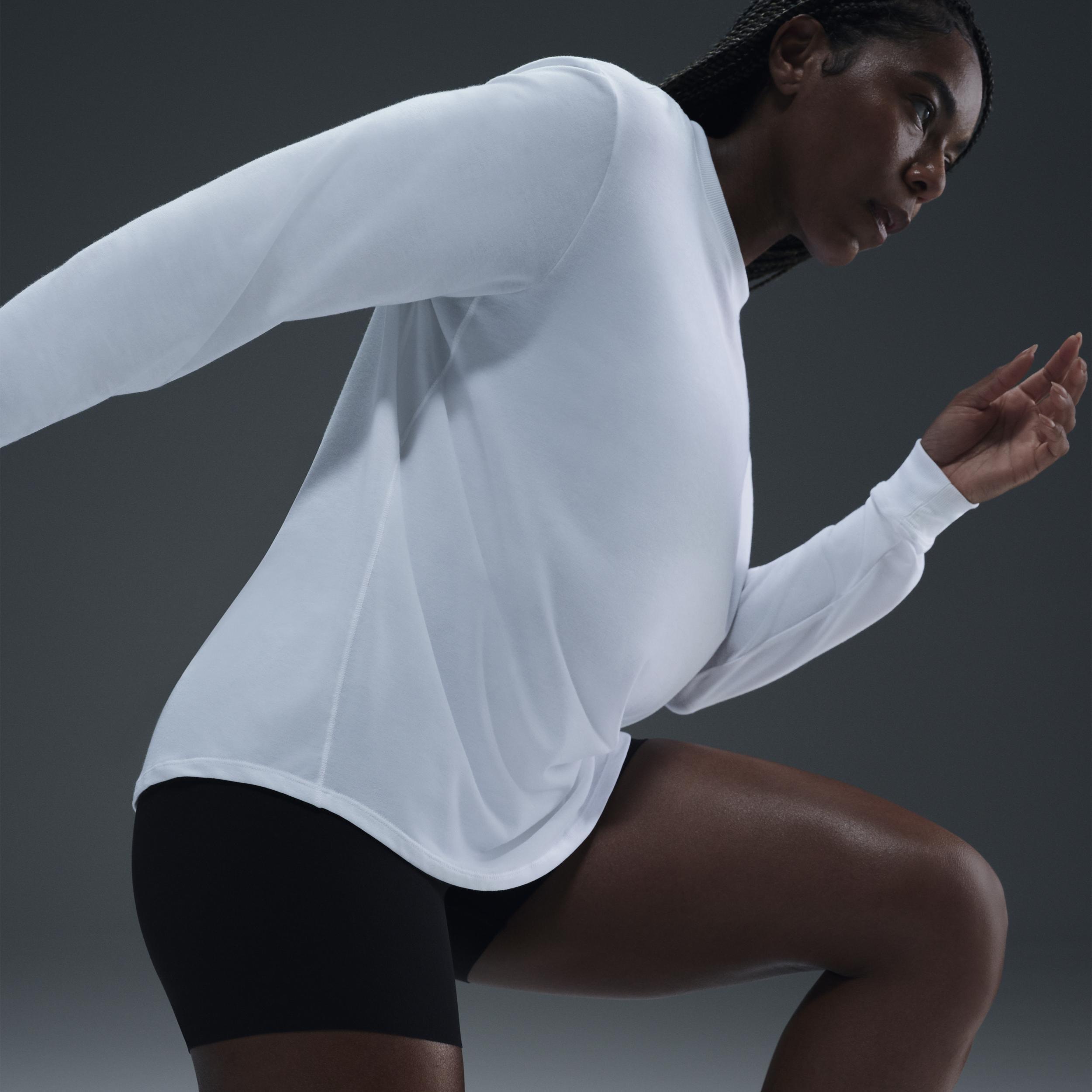 Women's Nike One Relaxed Dri-FIT Long Sleeve Top, Size: Medium, White Product Image