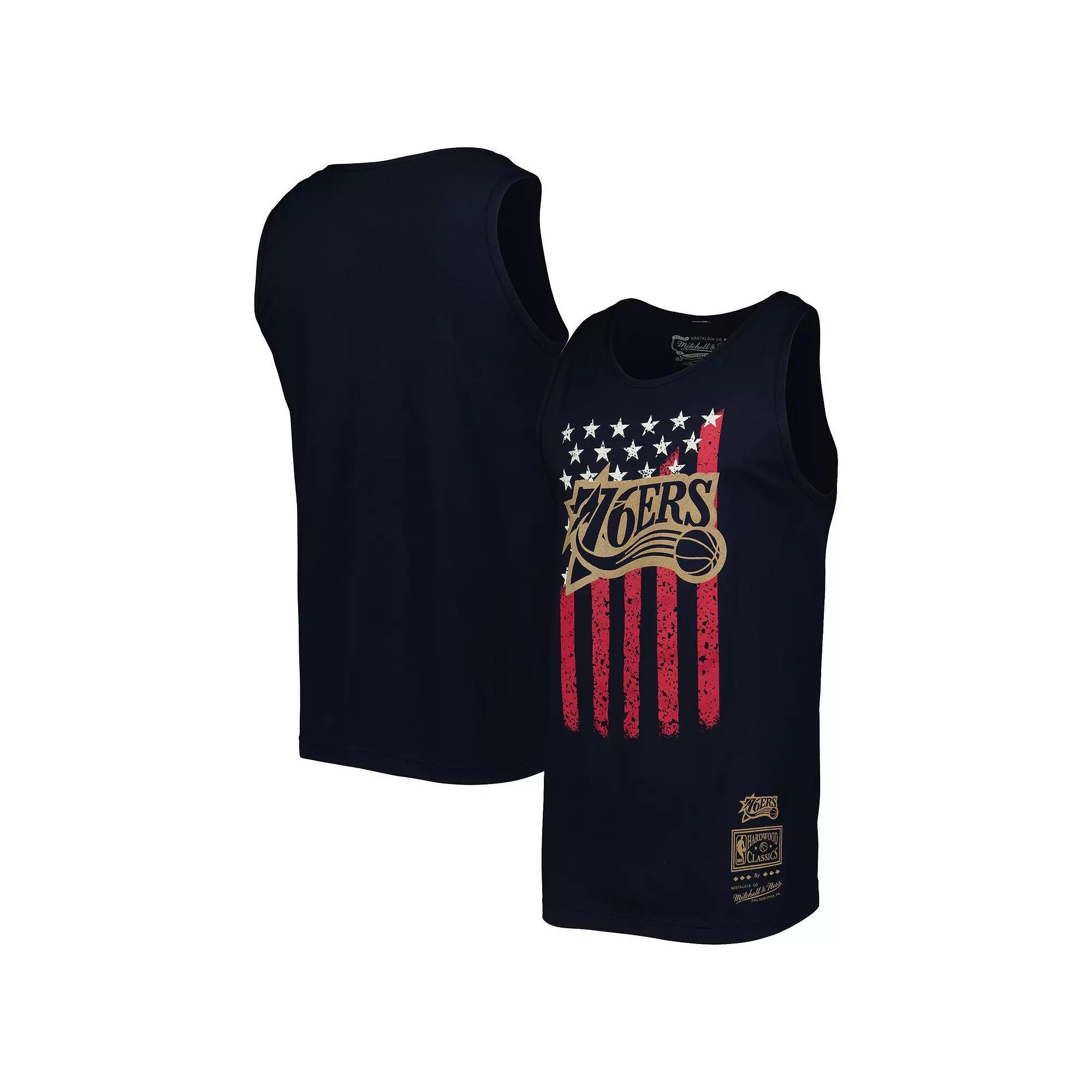 Men's Mitchell & Ness Navy Philadelphia 76ers Hardwood Classics Americana Stars and Stripes Tank Top, Size: XL, 76r Blue Product Image