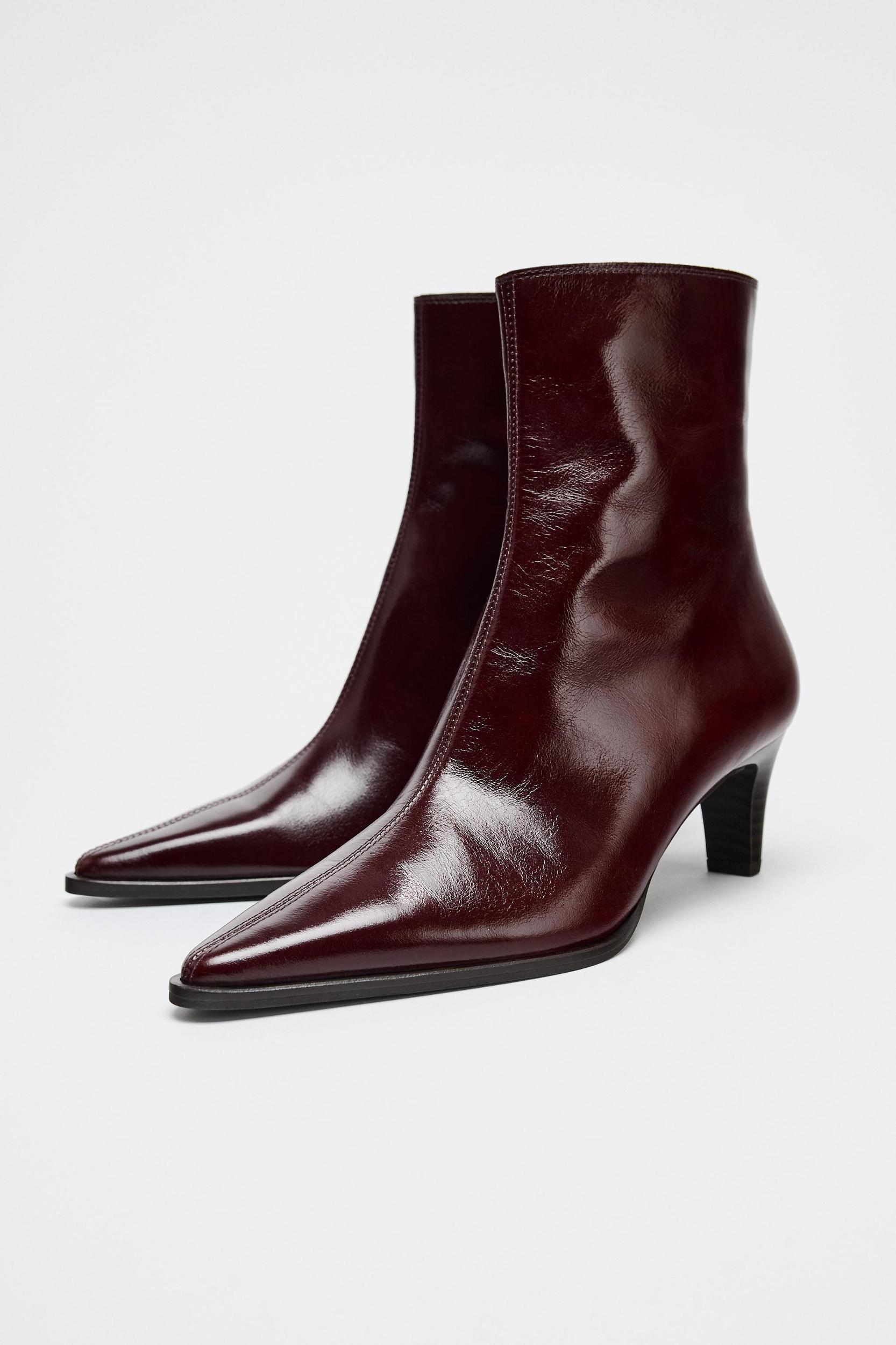 LEATHER KITTEN HEEL ANKLE BOOTS Product Image