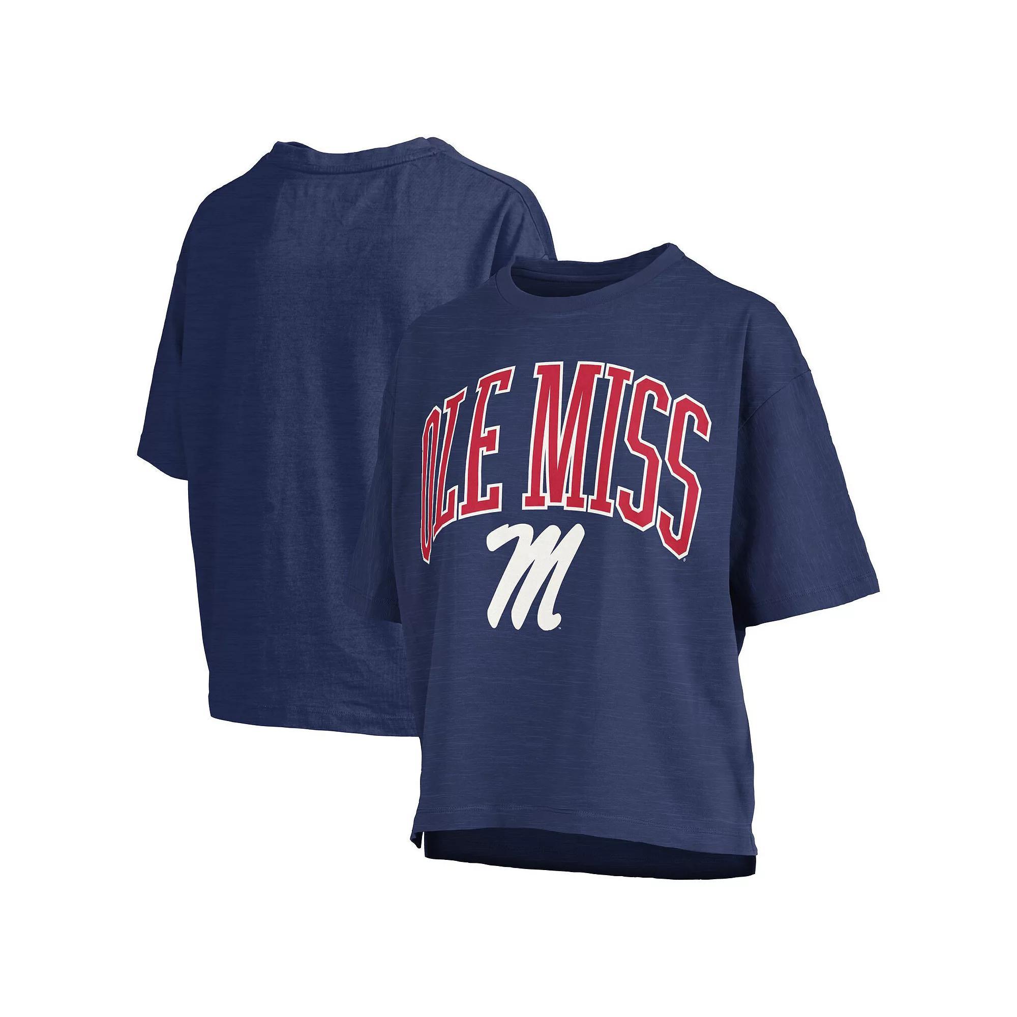 Women's Pressbox Navy Ole Miss Rebels Nelson Arch Over Logo Waist Length Oversized Slub T-Shirt, Size: Large, Blue Product Image
