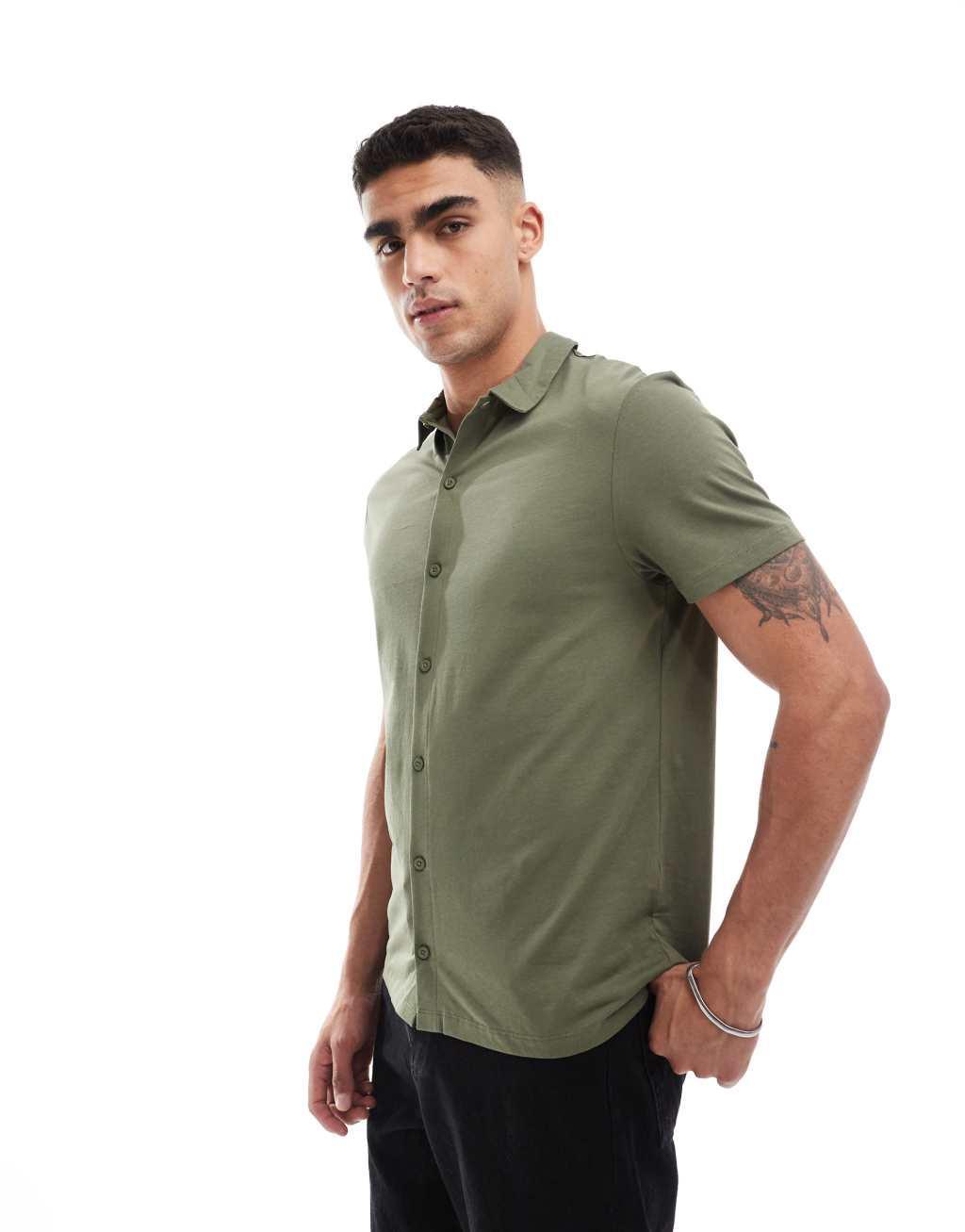 ASOS Design jersey shirt in khaki Product Image