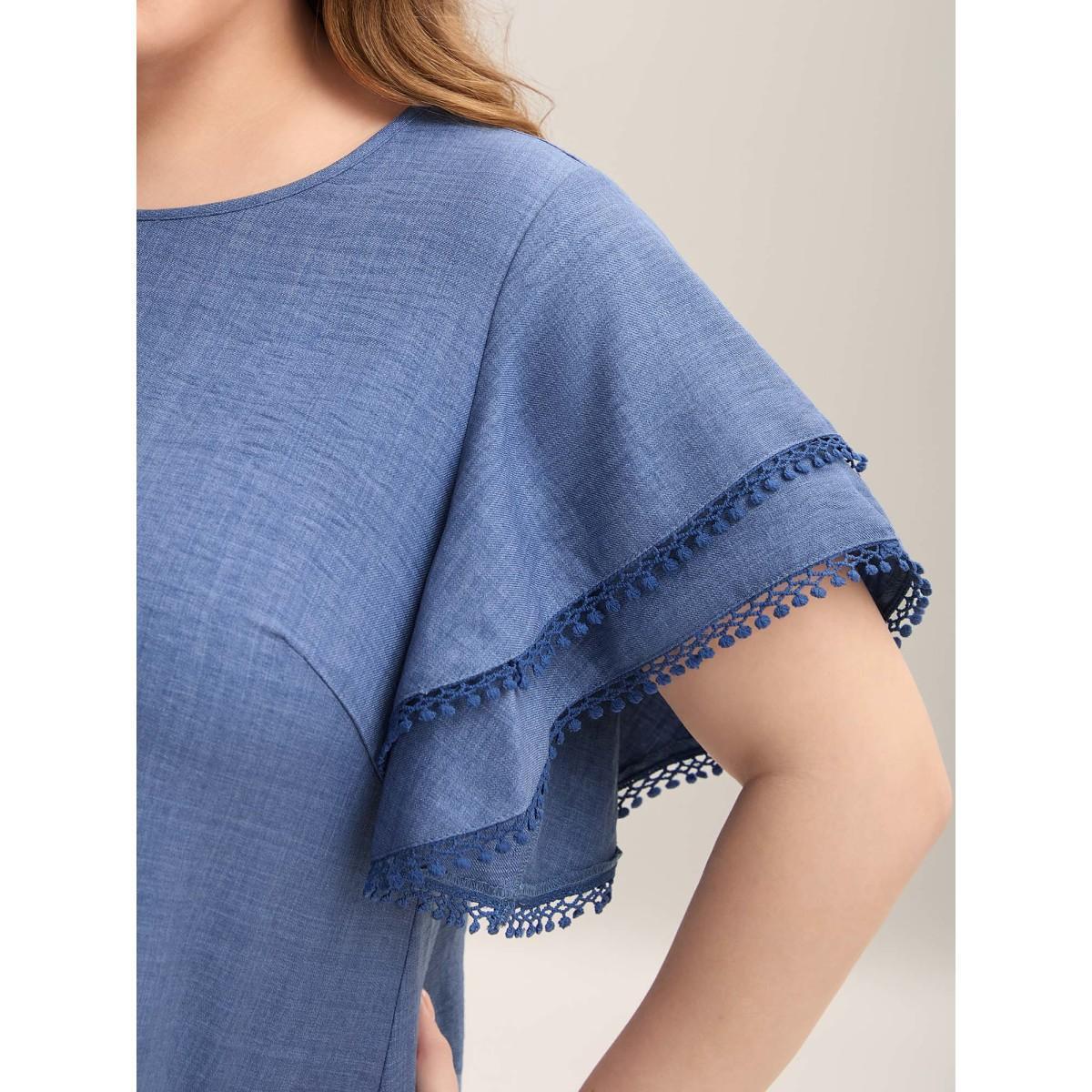 Plus Size Stone Textured Layered Ruffle Sleeve Lace Blouse Women Elegant Short sleeve Round Neck Everyday-Elegant Blouses BloomChic 10/M Product Image