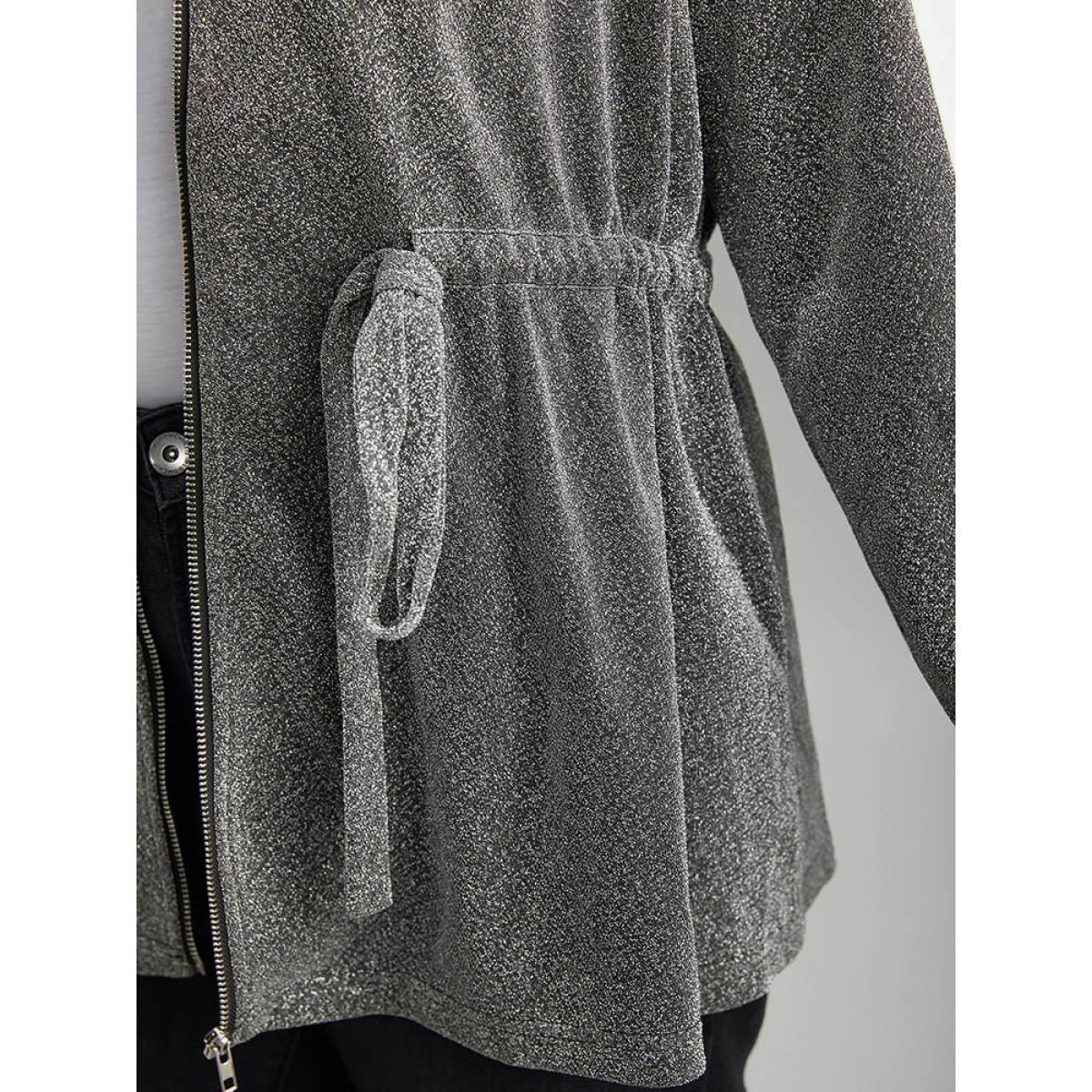 Plus Size Patchwork Contrast Trim Drawstring Zipper Jacket Women DimGray Contrast Dailywear Jackets BloomChic 28/5X Product Image