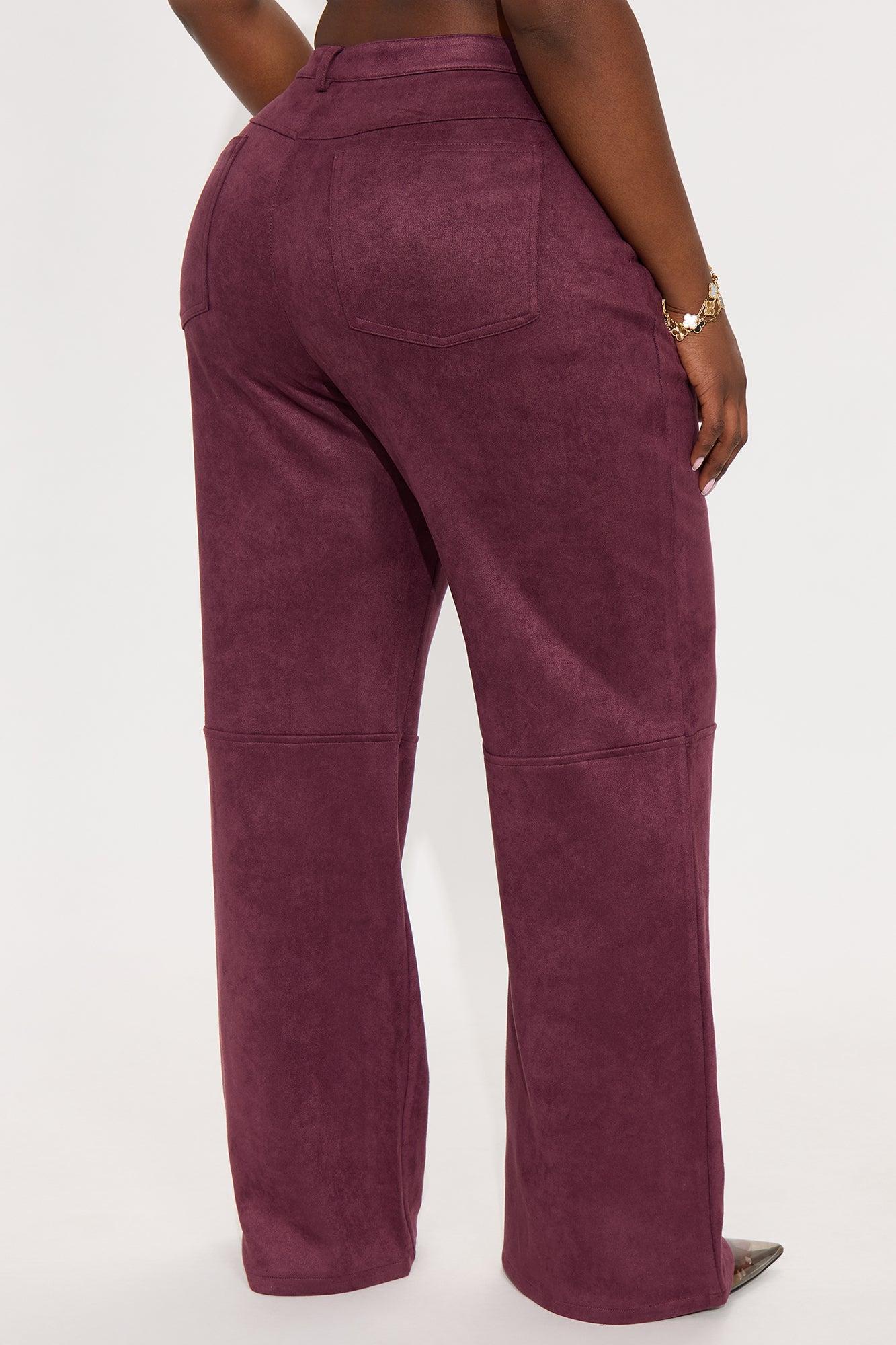 Gianna Faux Suede Wide Leg Pant - Wine Product Image