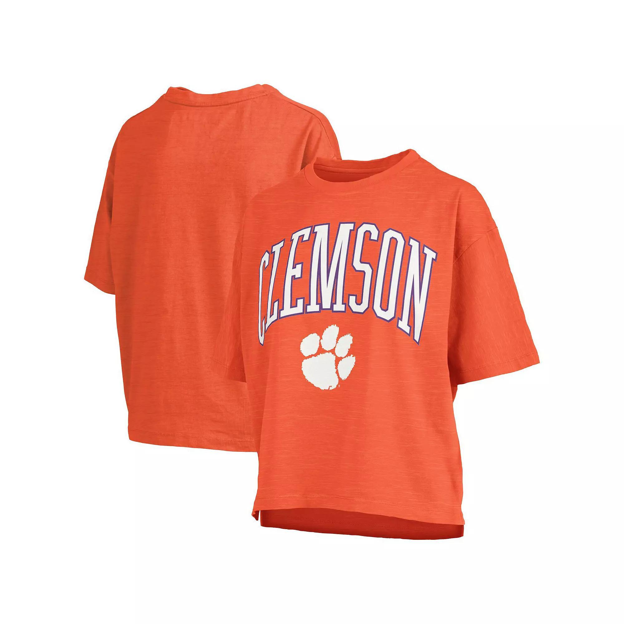 Women's Pressbox Orange Clemson Tigers Nelson Arch Over Logo Waist Length Oversized Slub T-Shirt, Size: 2XL Product Image