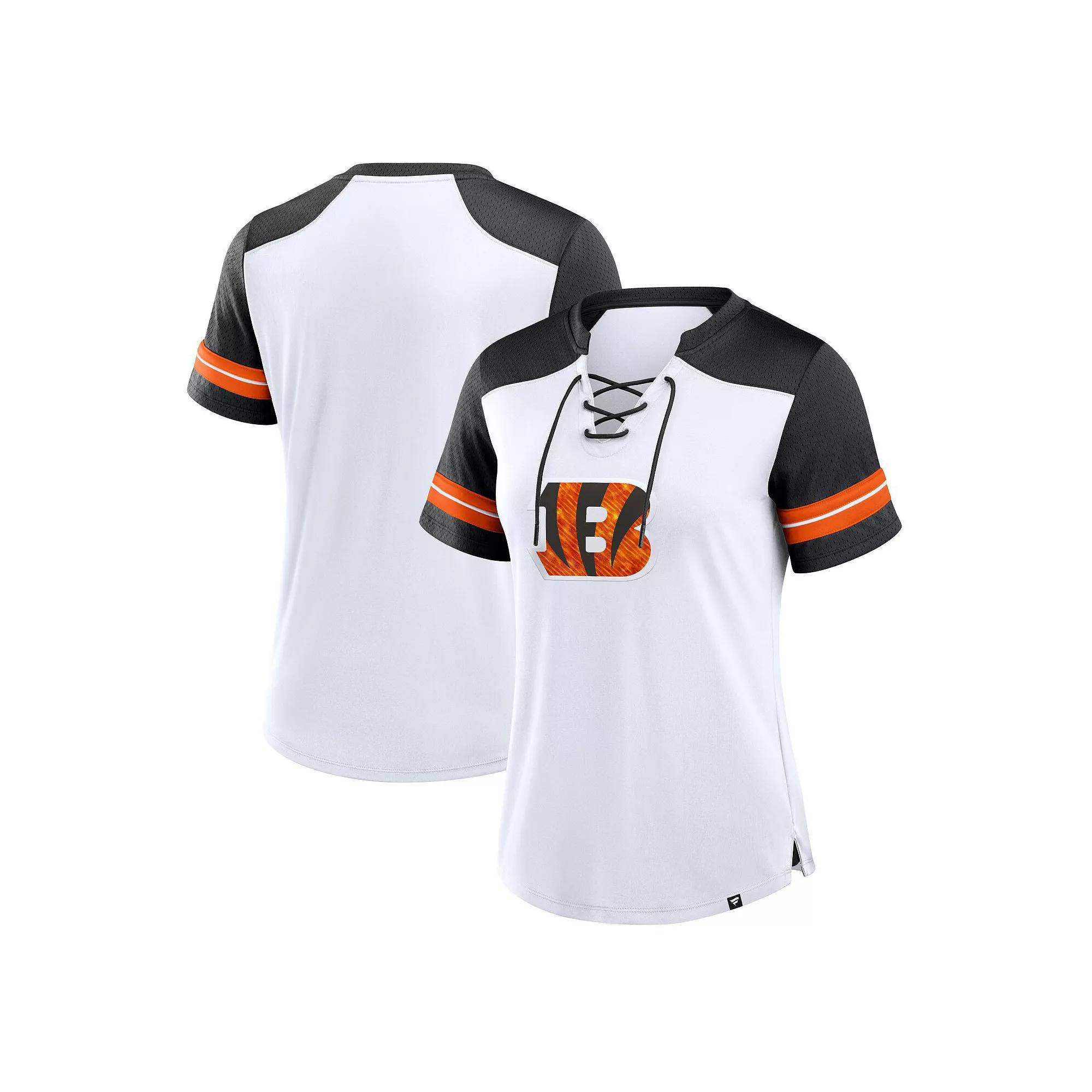 Women's Fanatics White/Black Cincinnati Bengals Foiled Primary Lace-Up T-Shirt, Size: 3XL Product Image