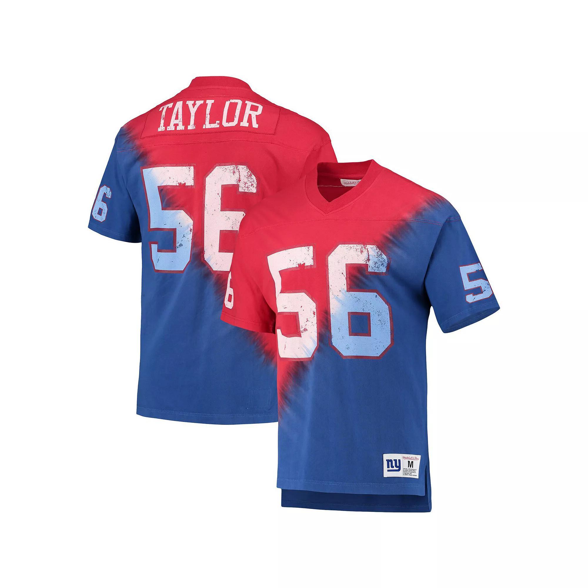 Men's Mitchell & Ness Lawrence Taylor Red/Royal New York Giants Retired Player Name & Number Diagonal Tie-Dye V-Neck T-Shirt, Size: XL Product Image