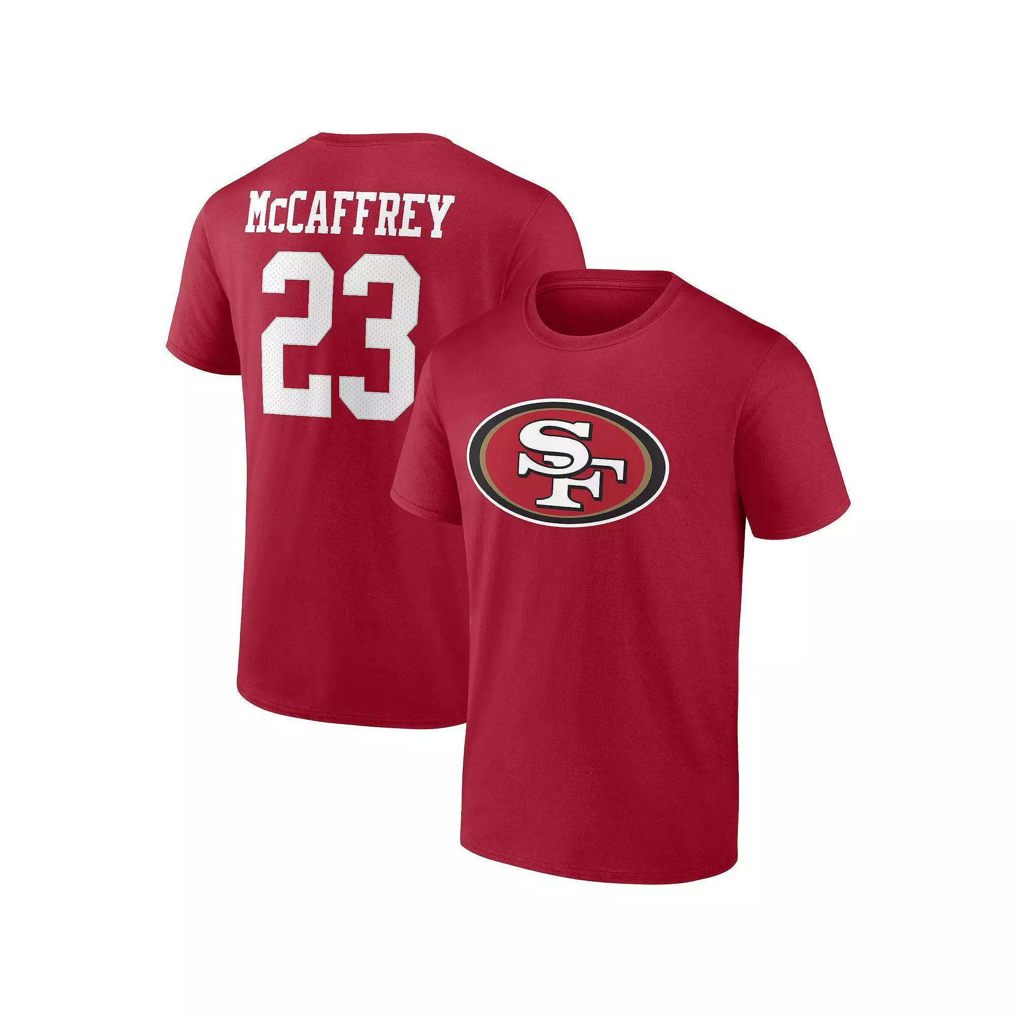 Men's Fanatics Branded Christian McCaffrey Scarlet San Francisco 49ers Player Icon Name & Number T-Shirt, Size: Large, Red Product Image