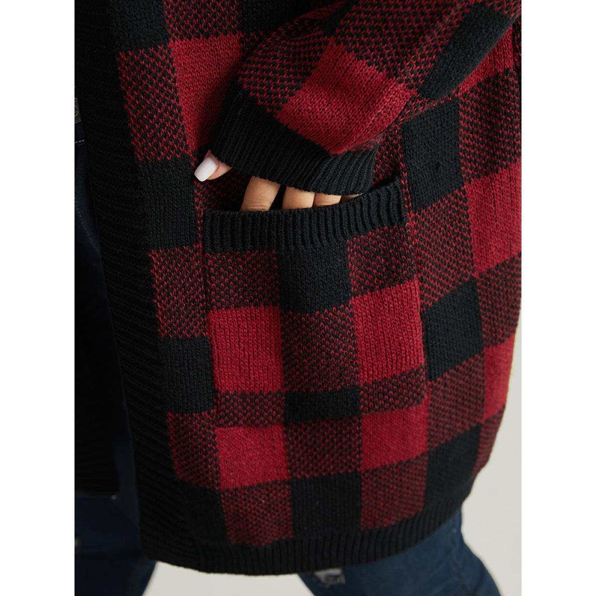 Plus Size Plaid Patched Pocket Loose Cardigan Scarlet Women Casual Loose Long Sleeve Everyday Cardigans BloomChic 10/M Product Image