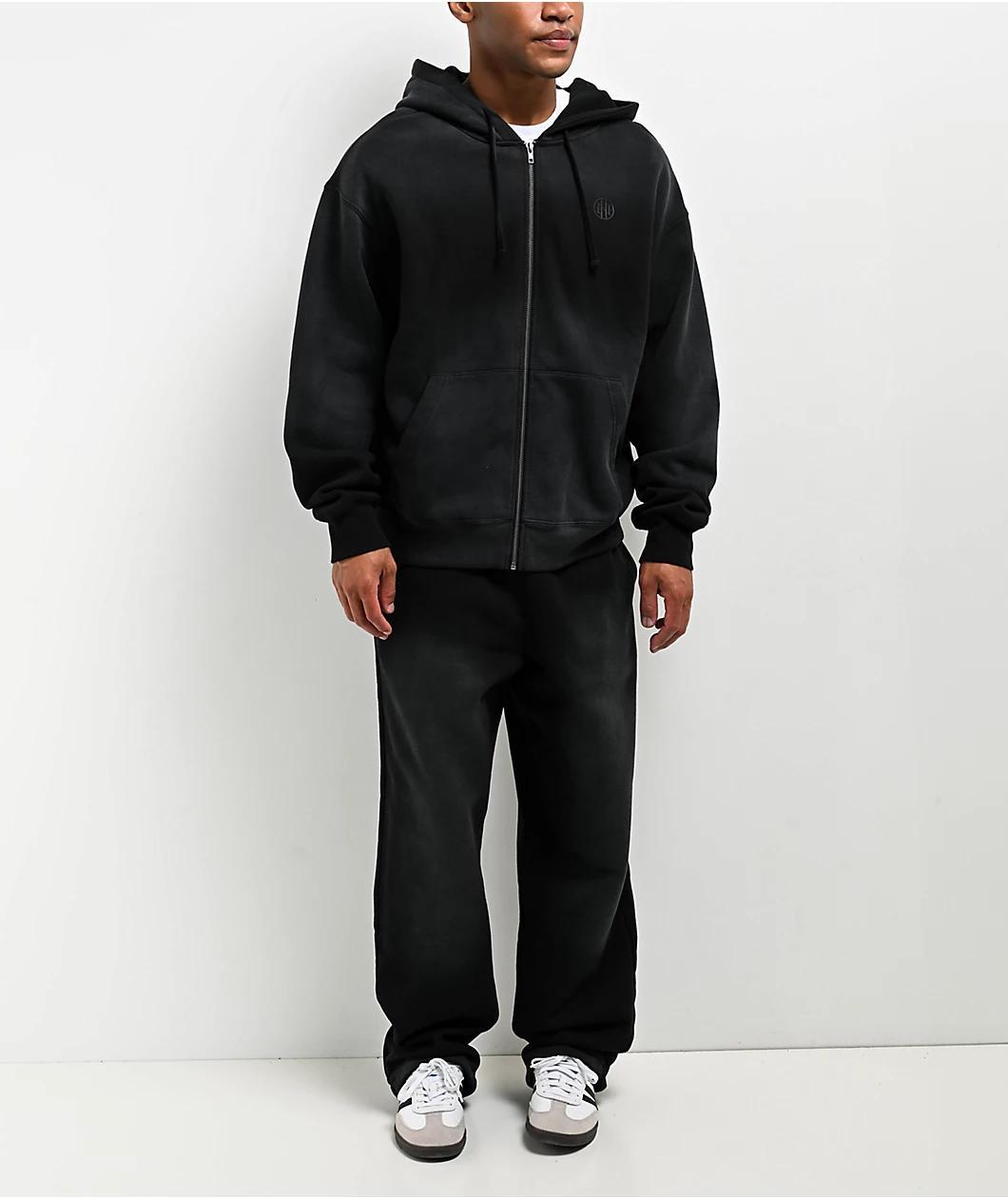 Ninth Hall Fundamentals Sunbleached Black Wash Zip Hoodie Product Image