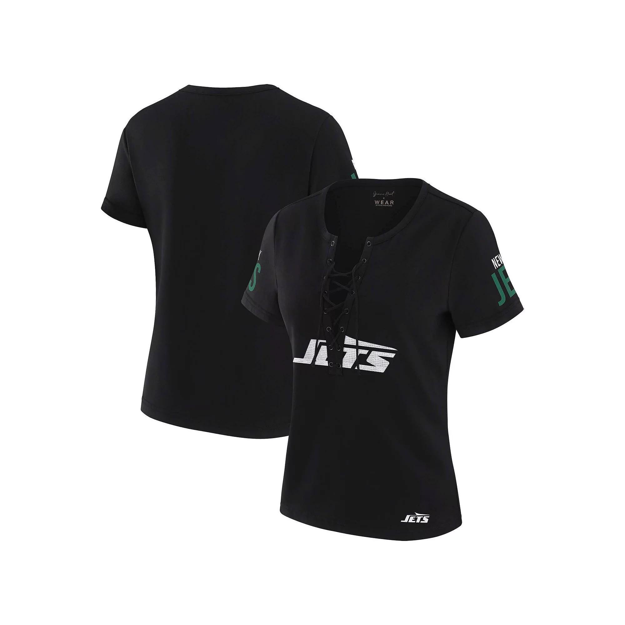 Women's WEAR by Erin Andrews x Gracie Hunt Black Dallas Cowboys Draft Me Lace-Up T-Shirt, Size: XL Product Image
