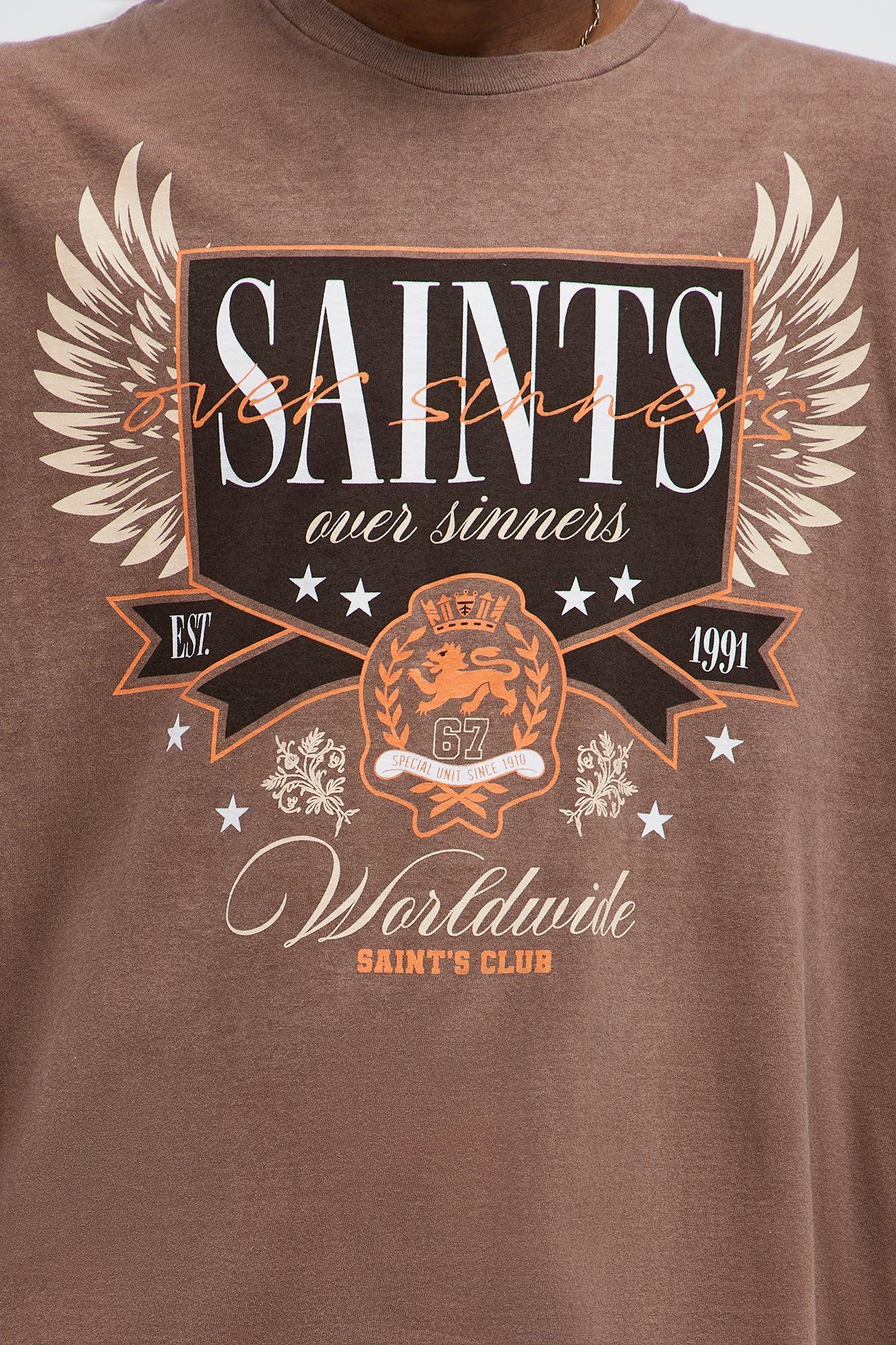 Saints Over Sinners Oversized Short Sleeve Tee - Brown Product Image