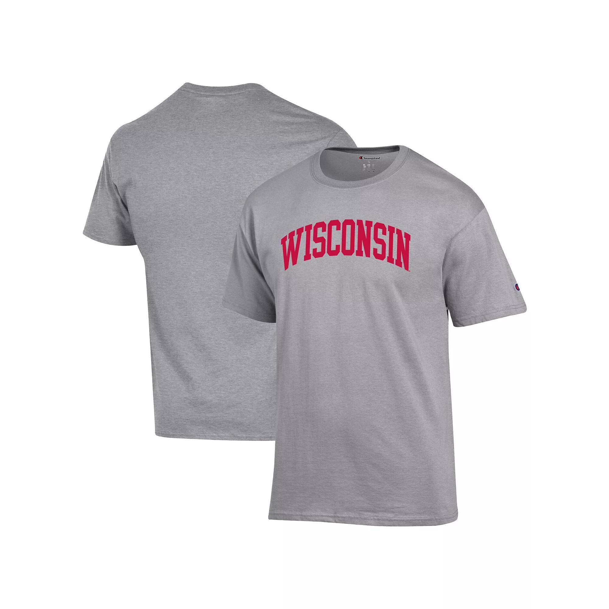 Men's Champion  Heather Gray Wisconsin Badgers Basic Arch T-Shirt, Size: Large, Grey Product Image