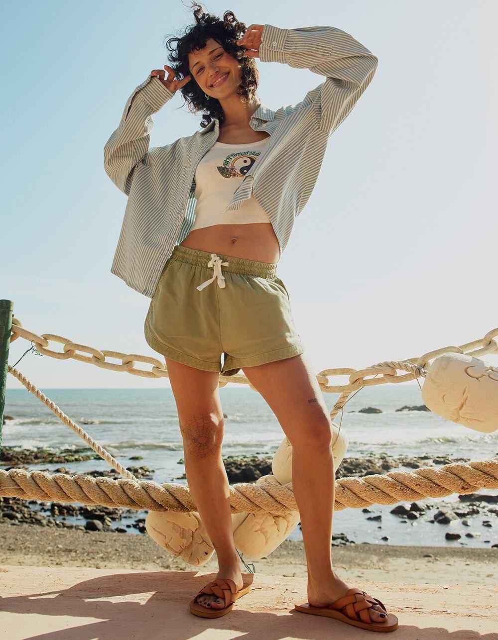 RSQ Womens Denim Stripe Crop Shirt - WHT/BLUE Product Image