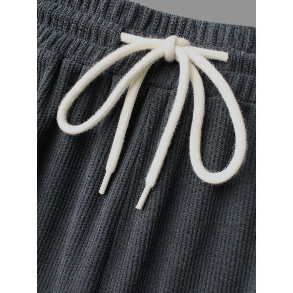 Plus Size Plain Drawstring Slant Pocket Roll Hem Pants Women SlateGray Casual Loose Mid Rise Everyday Pants BloomChic 28/5X Product Image