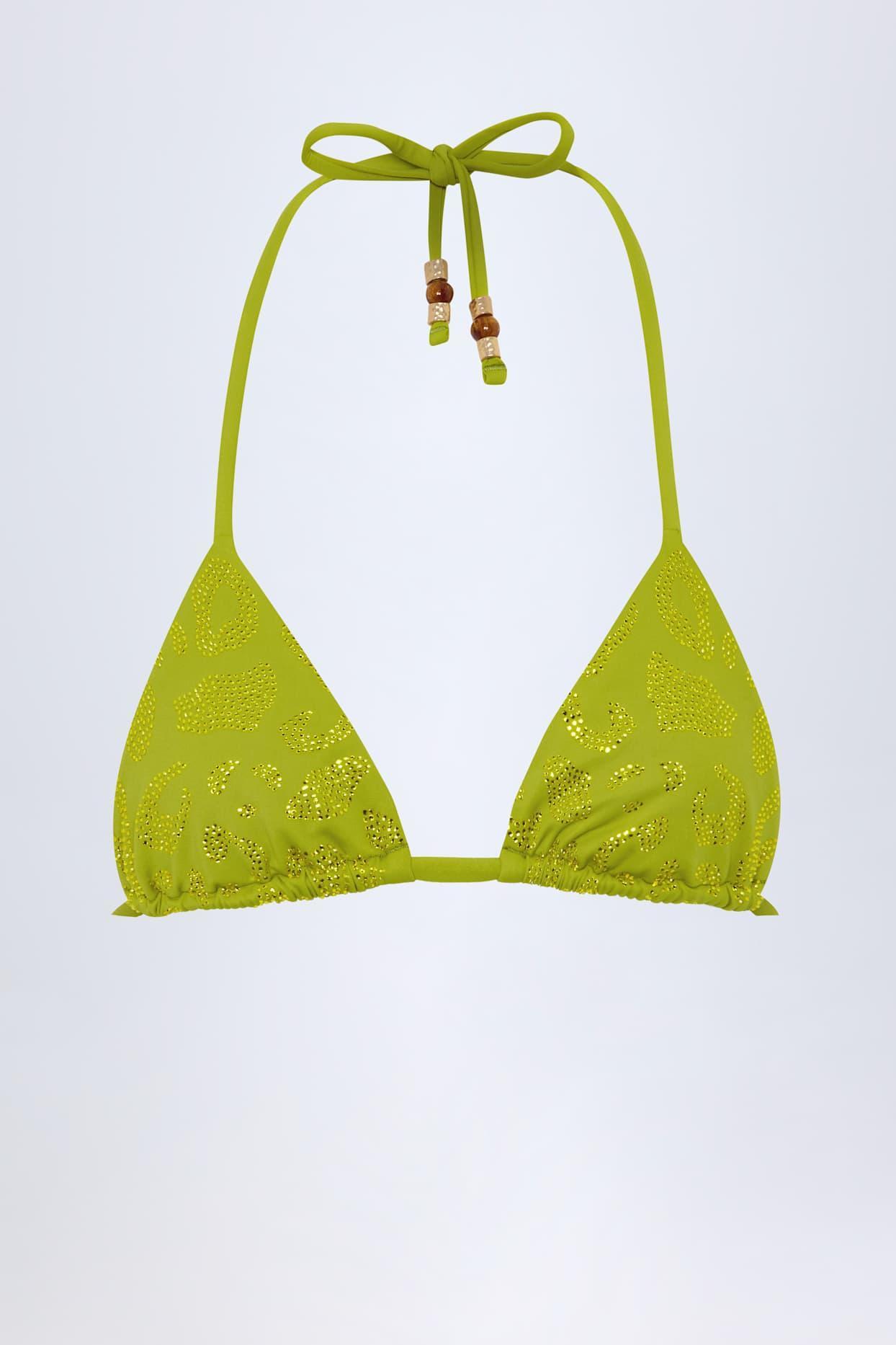 Bead-Detail Triangle Bikini Top in Olive Leopard Hotfix Product Image