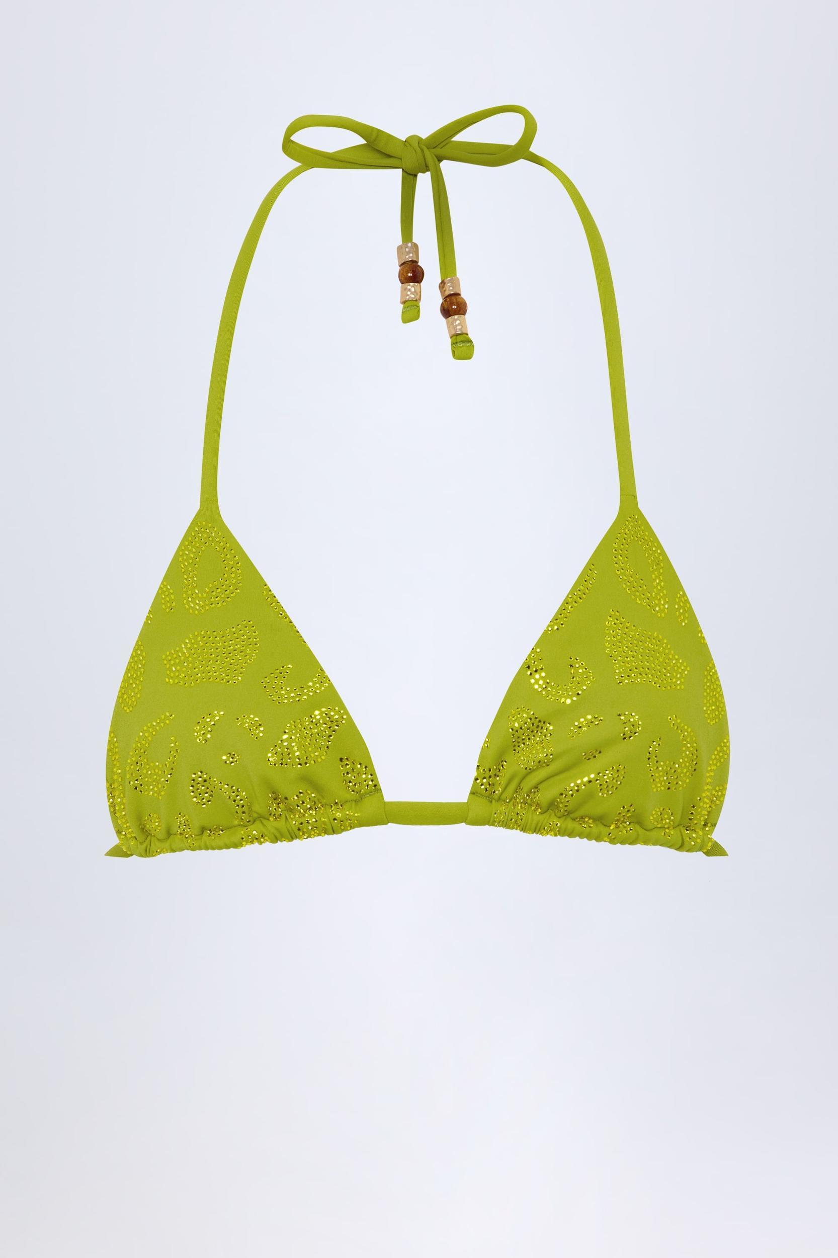 Bead-Detail Triangle Bikini Top in Olive Leopard Hotfix Product Image