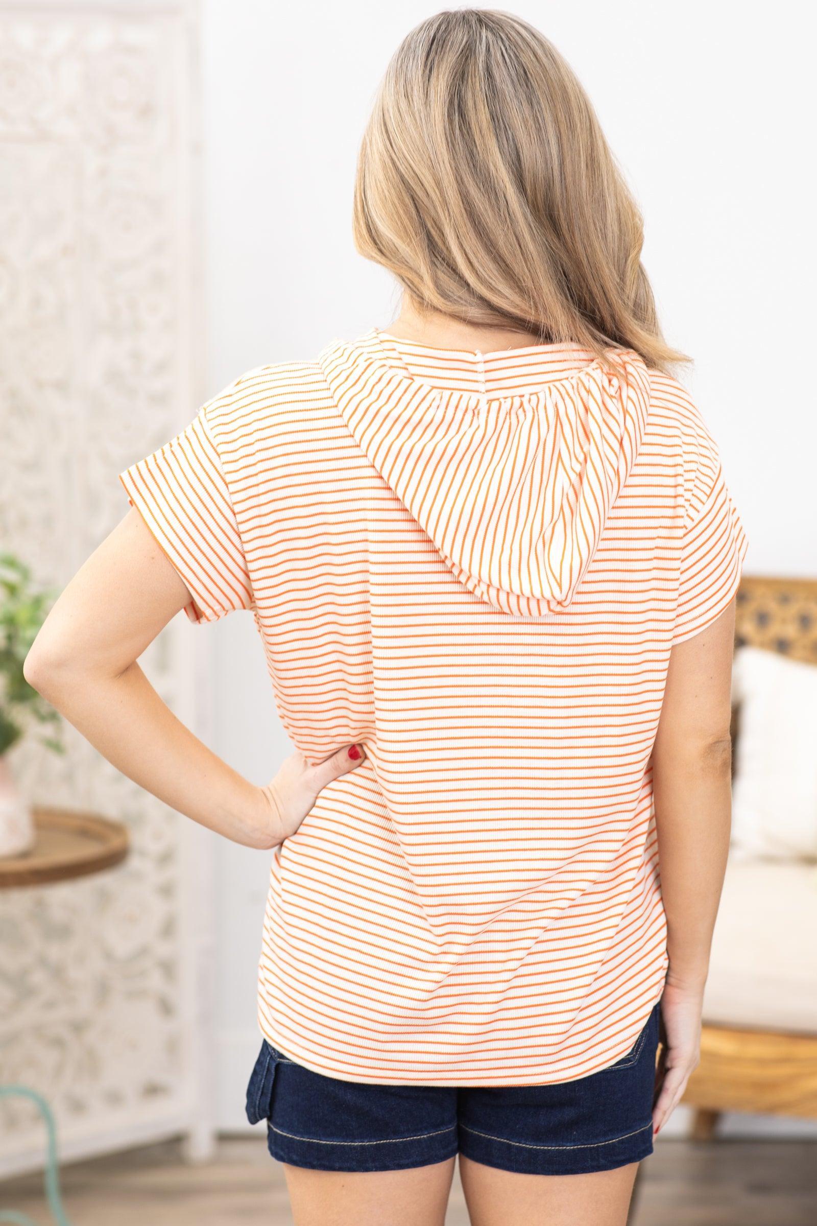 Orange Stripe Hooded Short Sleeve Top Product Image