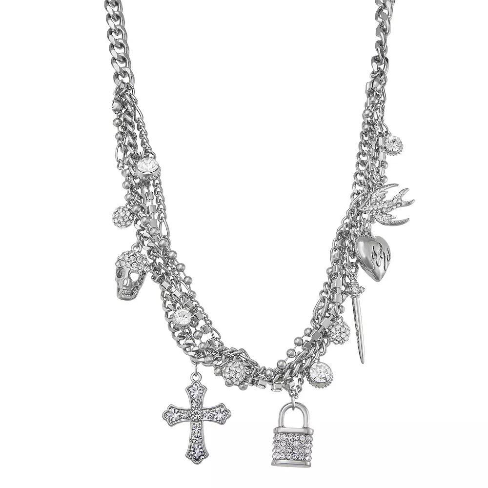 Simply Vera Vera Wang Silver Tone Crystal Multi-Row Statement Charm Collar Necklace, Womens, Clear Product Image