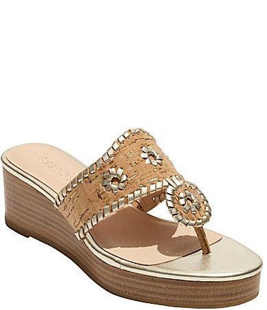 Jack Rogers Jacks Cork Platform T-Strap Thong Wedge Sandals Product Image