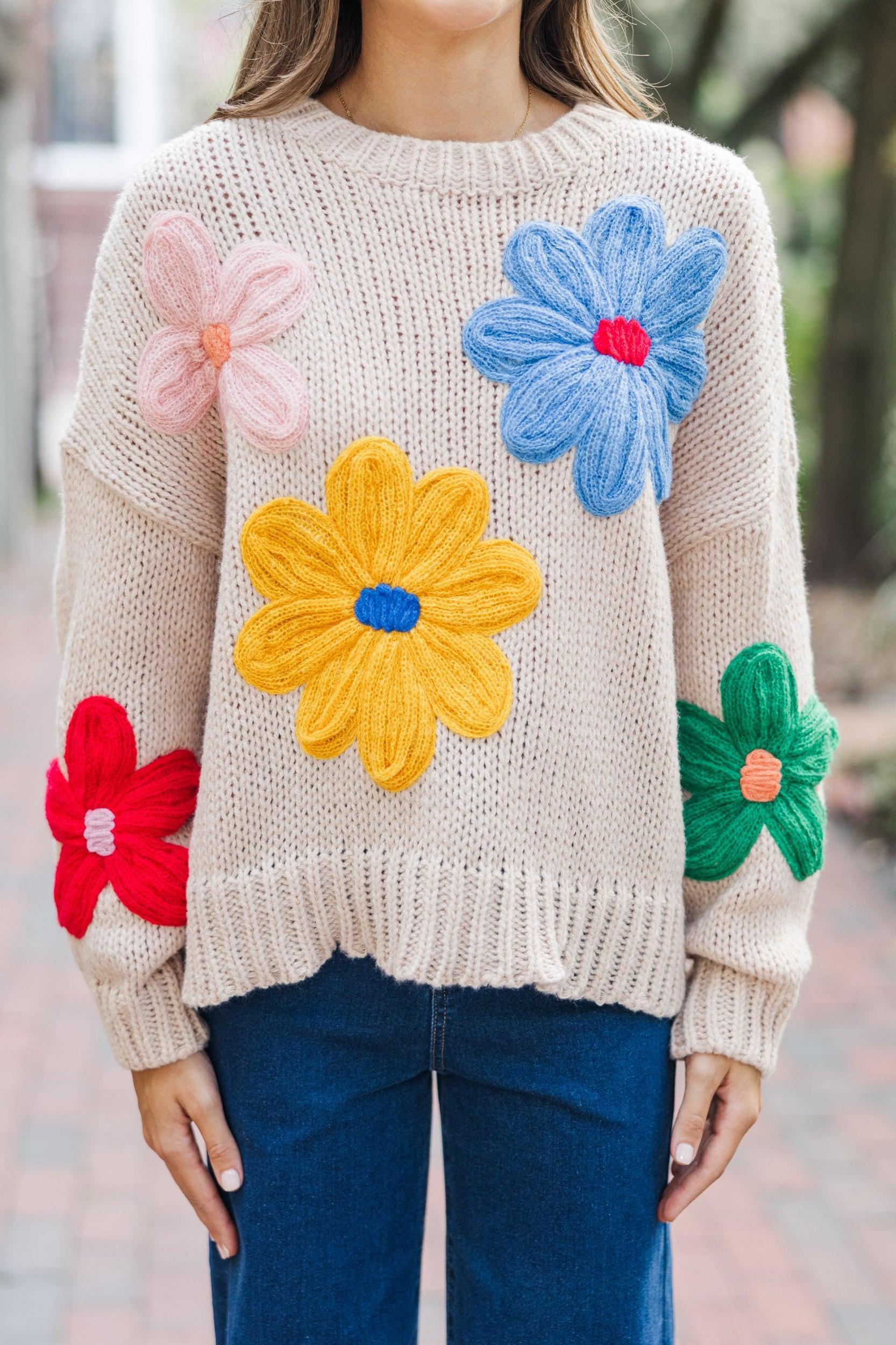 You're The One Oatmeal Floral Sweater Female Product Image
