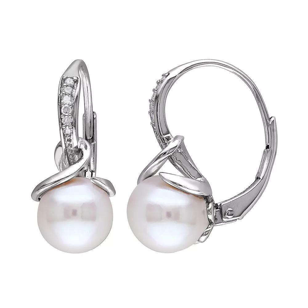 Stella Grace Sterling Silver Freshwater Cultured Pearl & Diamond Accent Earrings, Women's, Silvertone Product Image