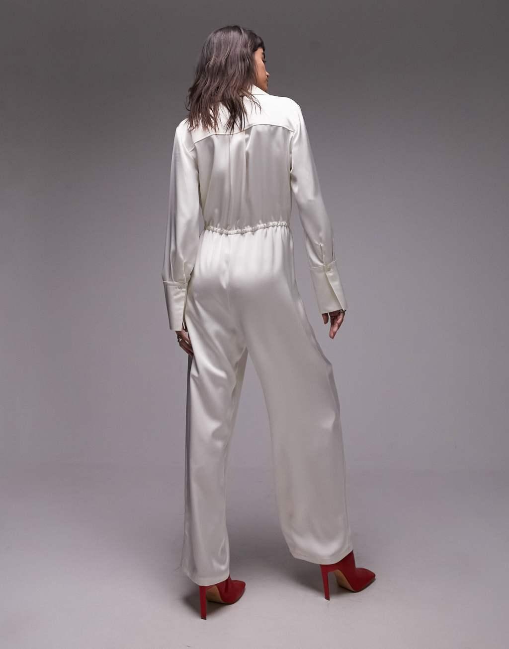 Topshop satin cargo jumpsuit Product Image