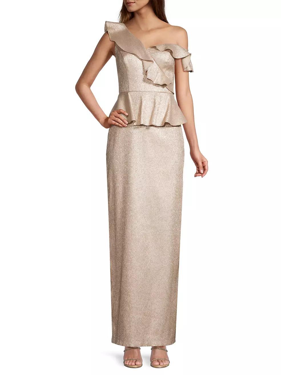 Ruffled Peplum Column Gown Product Image