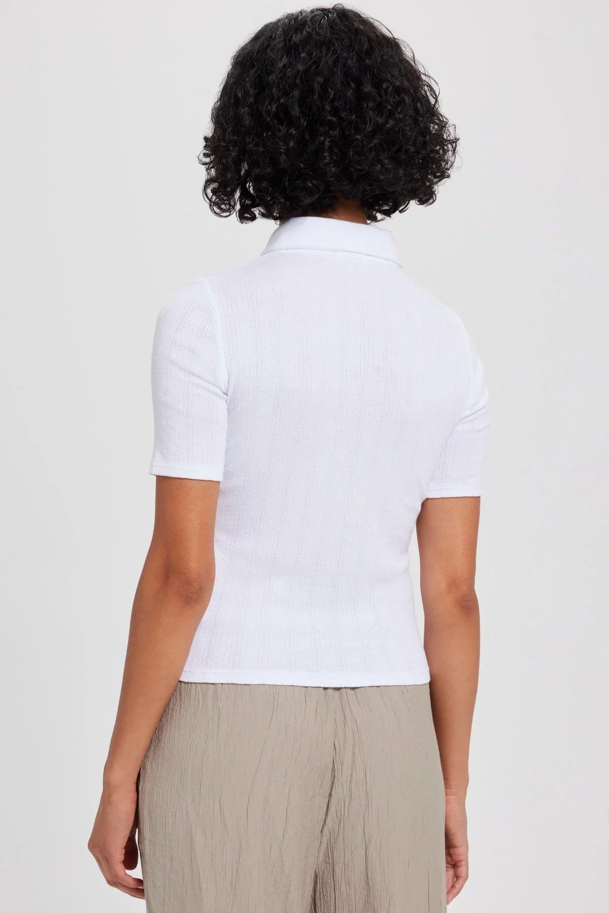 Goldie Pointelle Polo in White Product Image