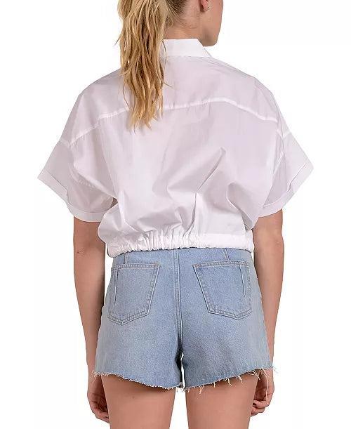 Elan White Button Down Tie-Front Shirt Product Image