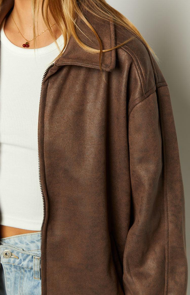 Abbi Brown Faux Suede Bomber Jacket Girls Product Image
