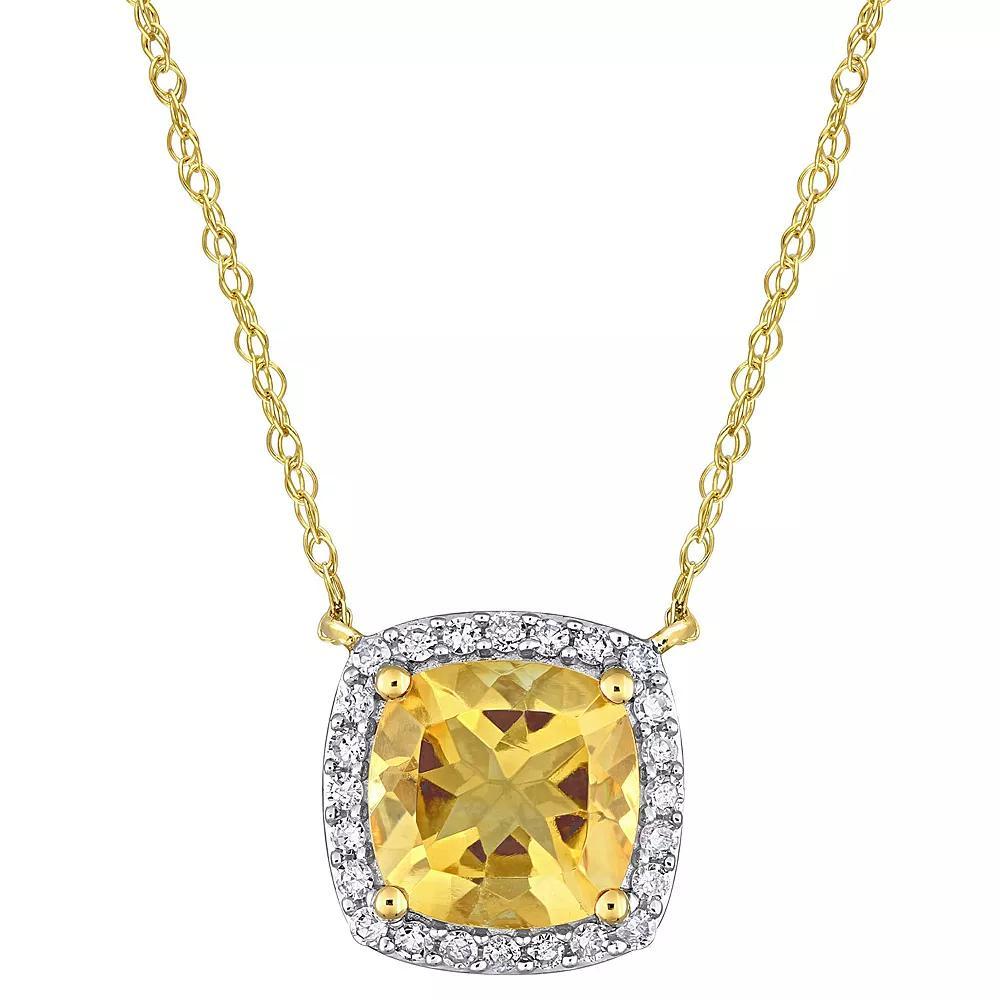 Stella Grace 10k Gold Citrine & 1/8 Carat T.W. Diamond Cushion Halo Necklace, Women's, Size: 17" Product Image