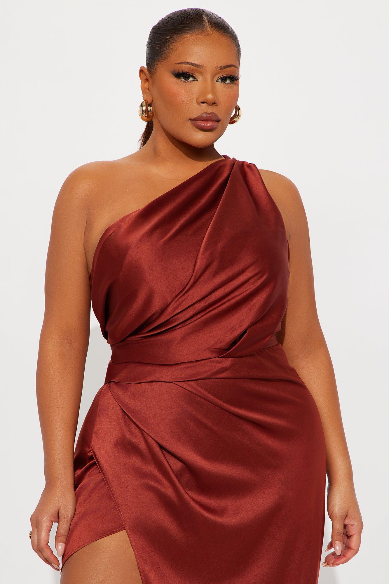 Gracie Satin Maxi Dress - Rust Product Image