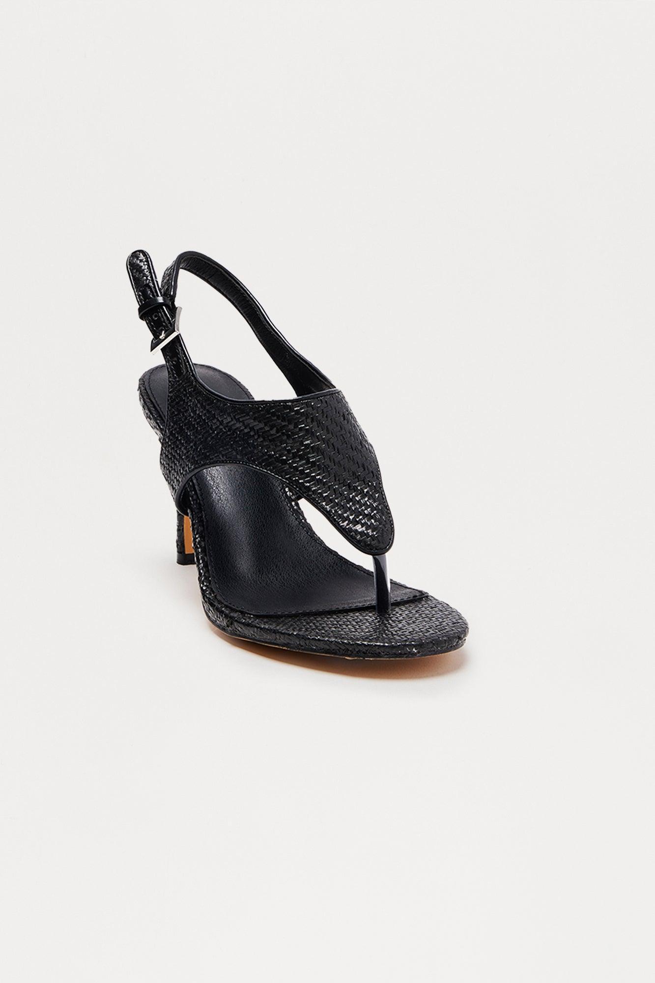 Cary Raffia Thong Heels - Black Product Image