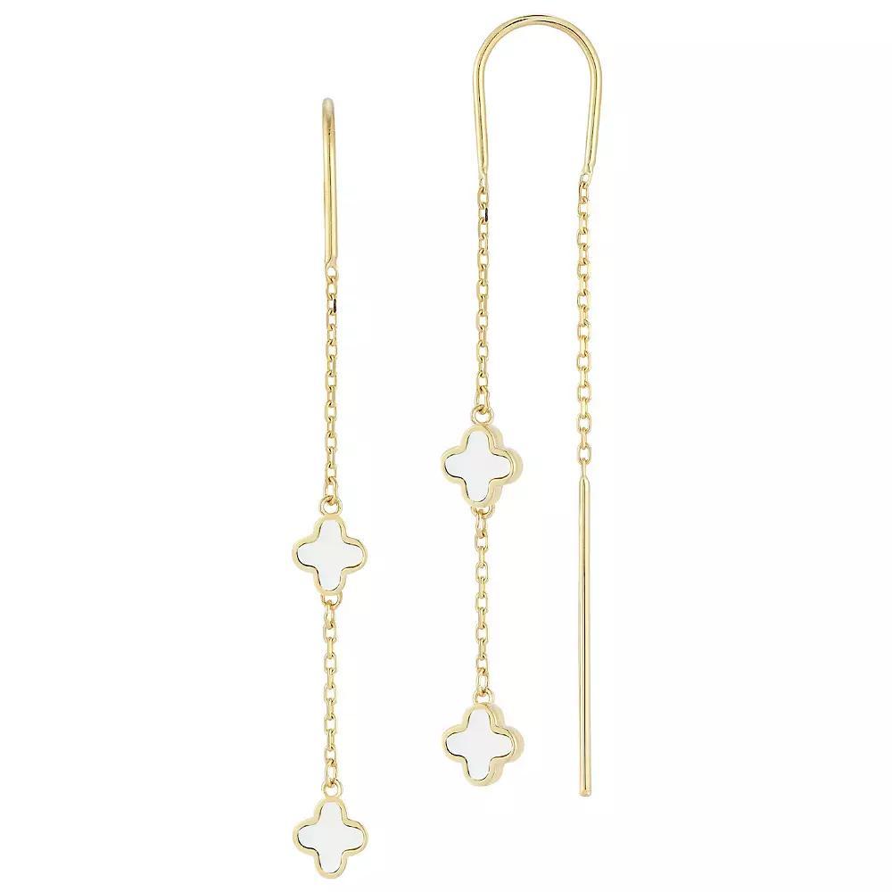 LUMINOR GOLD 14k Gold Mother of Pearl Clover Threader Earrings, Women's Product Image