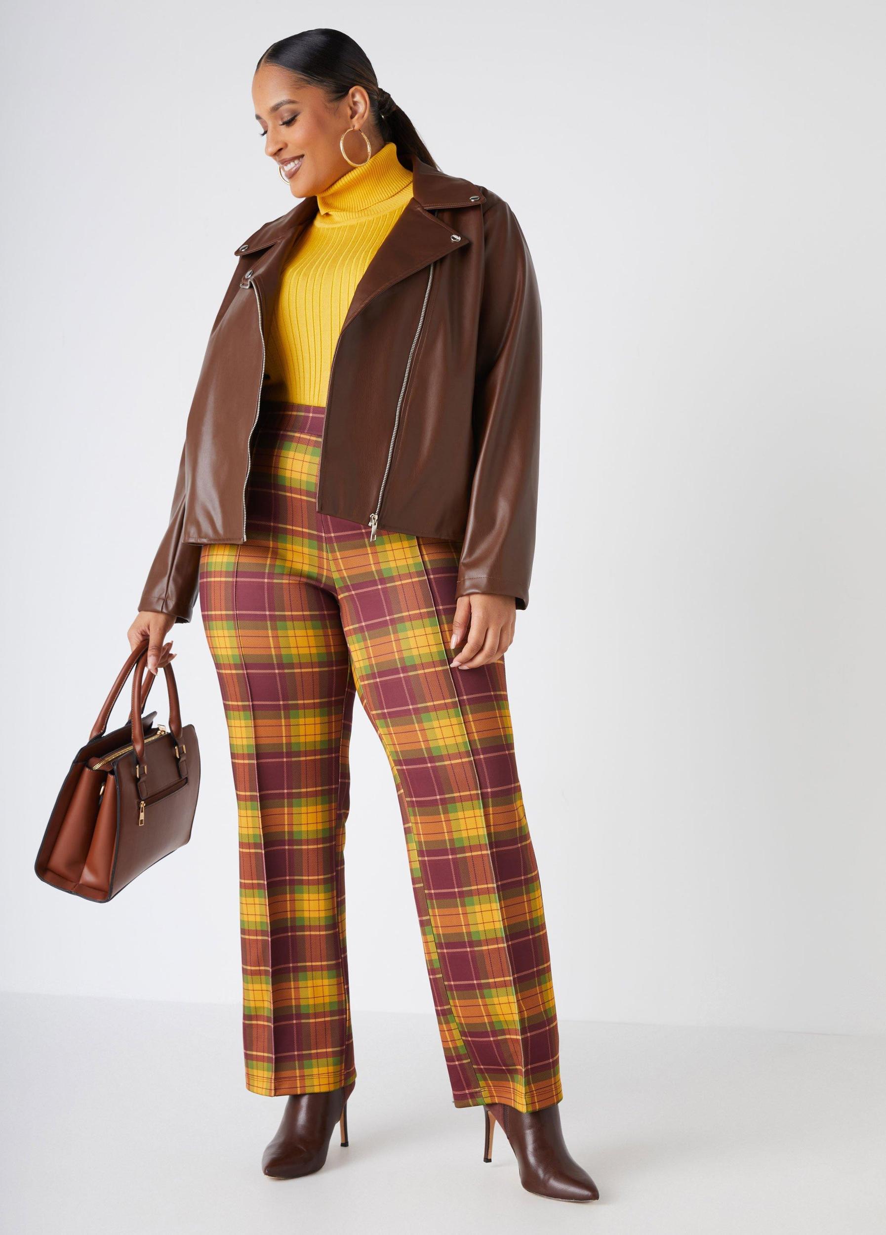 Plaid Seamed Straight Leg Pants Product Image