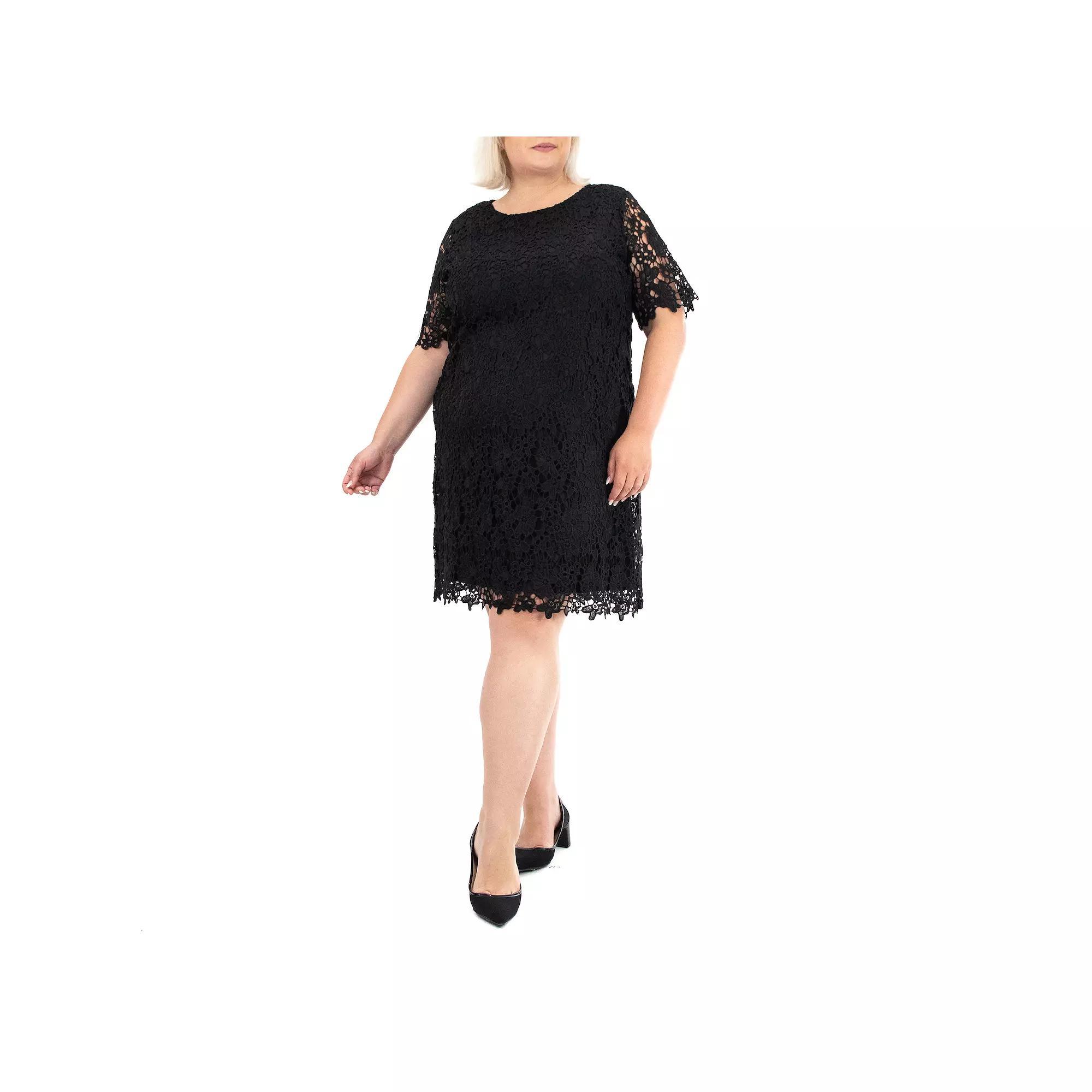 Plus Size Nina Leonard Lace Sheath Dress, Women's, Size: 1XL, Black Product Image