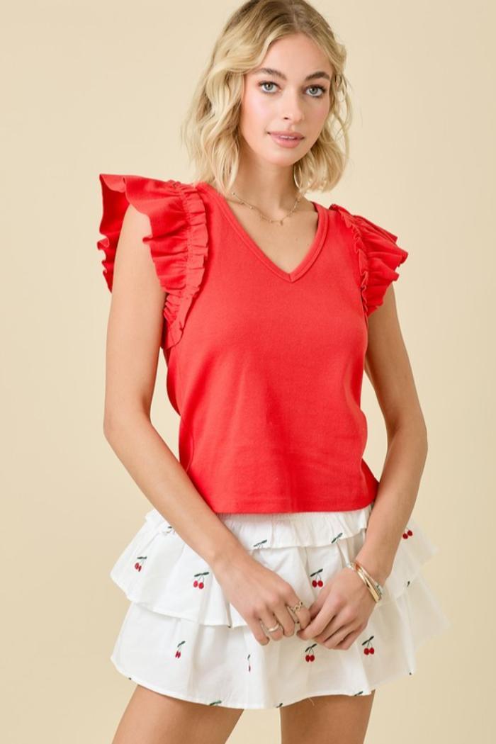 Ruffle Slv V-Neck Top Product Image