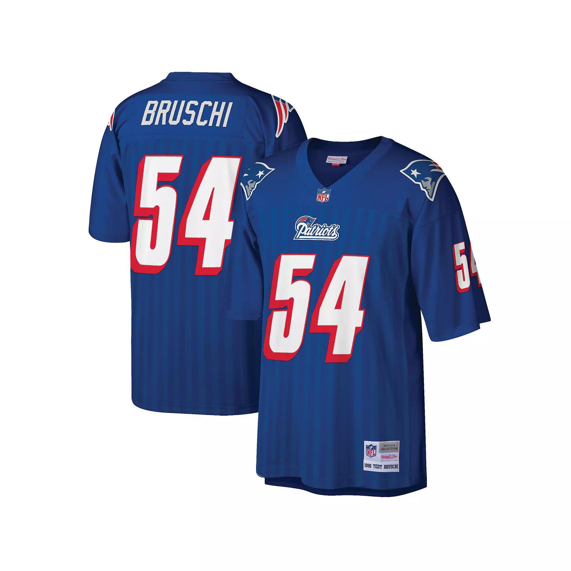 Men's Mitchell & Ness Tedy Bruschi Royal New England Patriots Big & Tall 1996 Retired Player Replica Jersey, Size: XLT, Blue Product Image