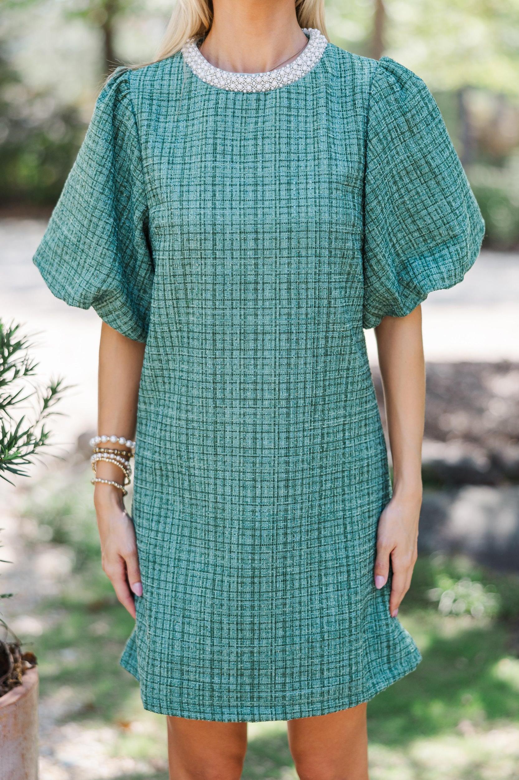 Calling On You Green Shift Tweed Dress Female Product Image