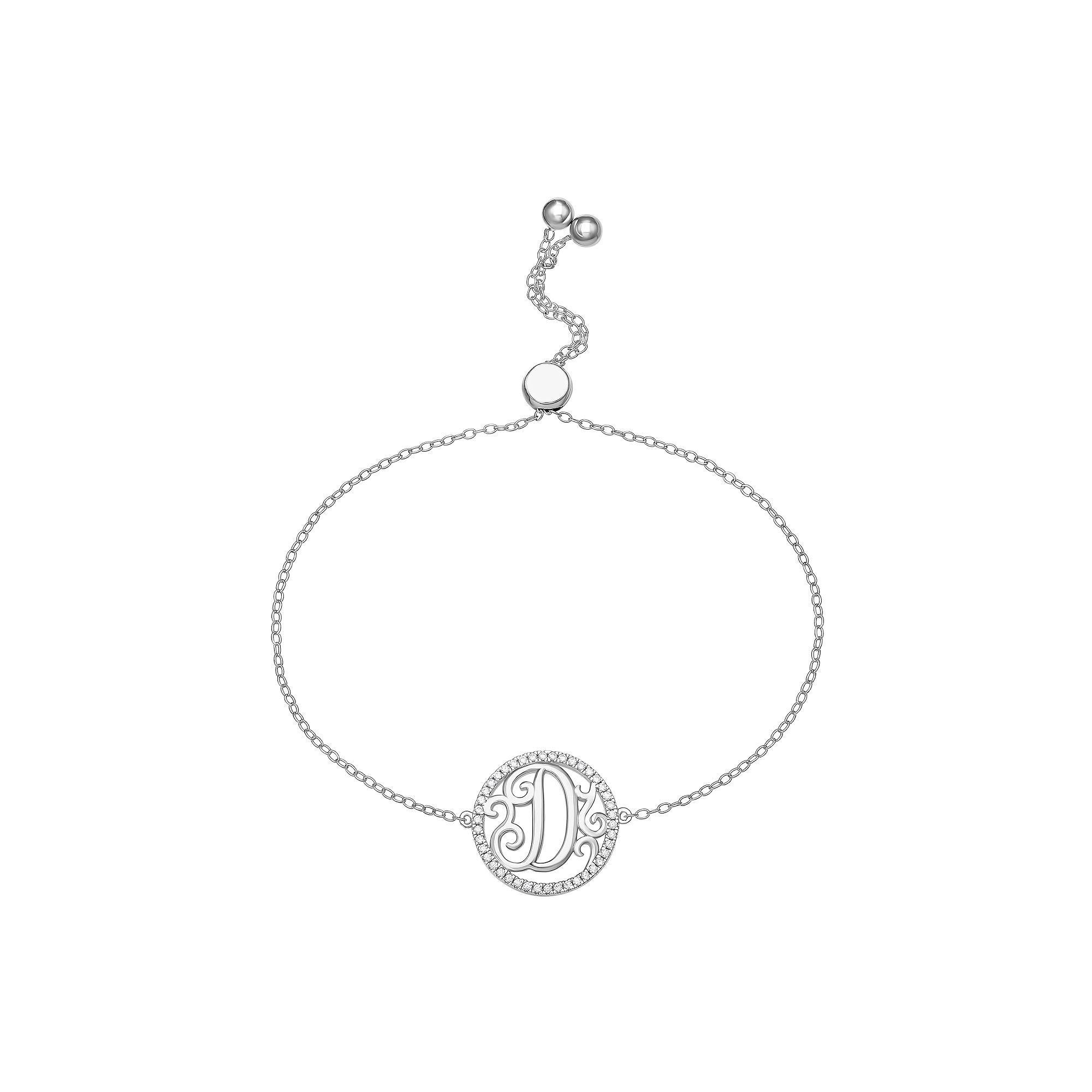 PRIMROSE Sterling Silver Cubic Zirconia Initial Cable Chain Bolo Bracelet, Women's, Size: 7", Sterling Silver D Product Image