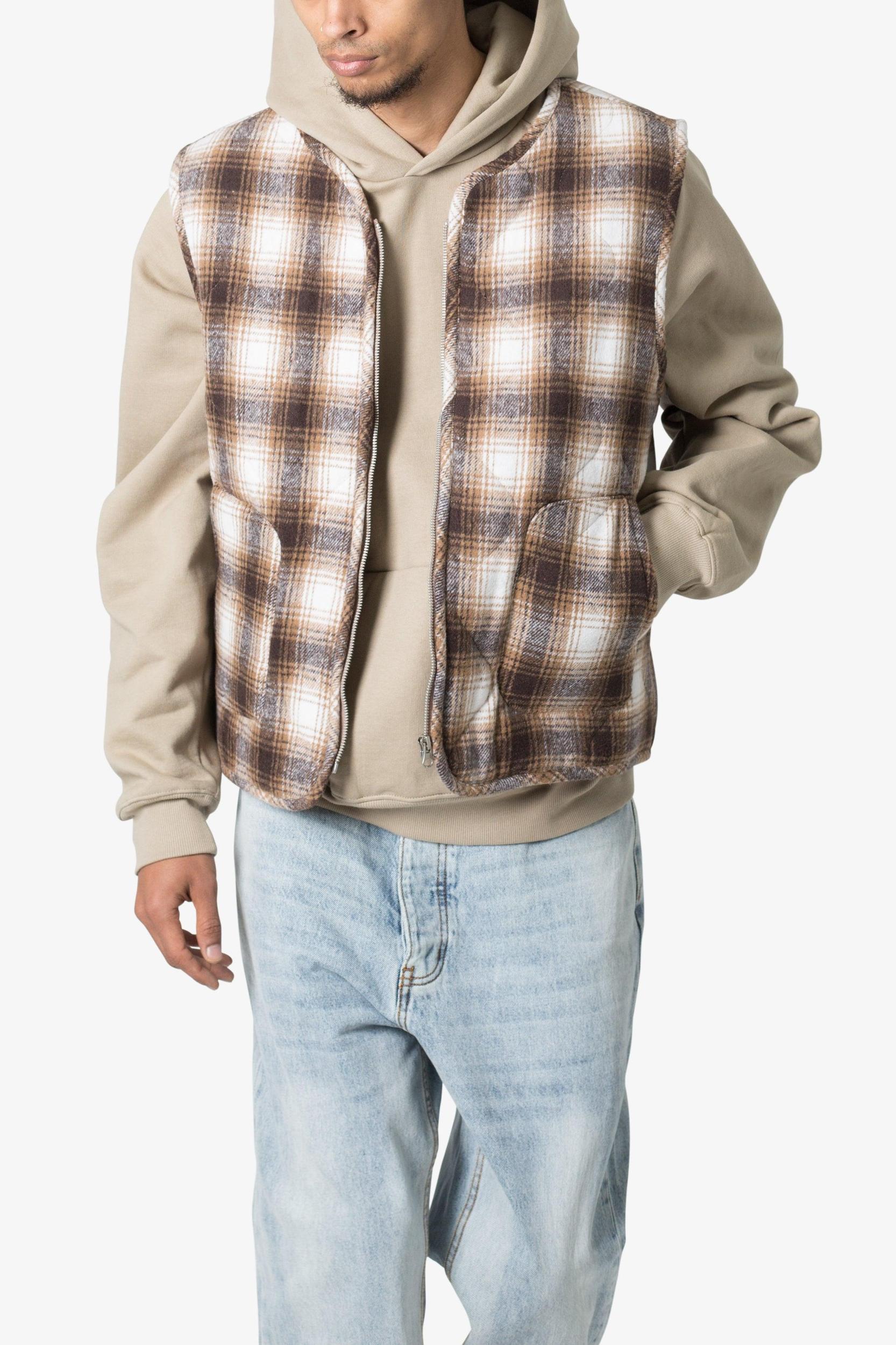 Brushed Plaid Vest - Brown/White Product Image