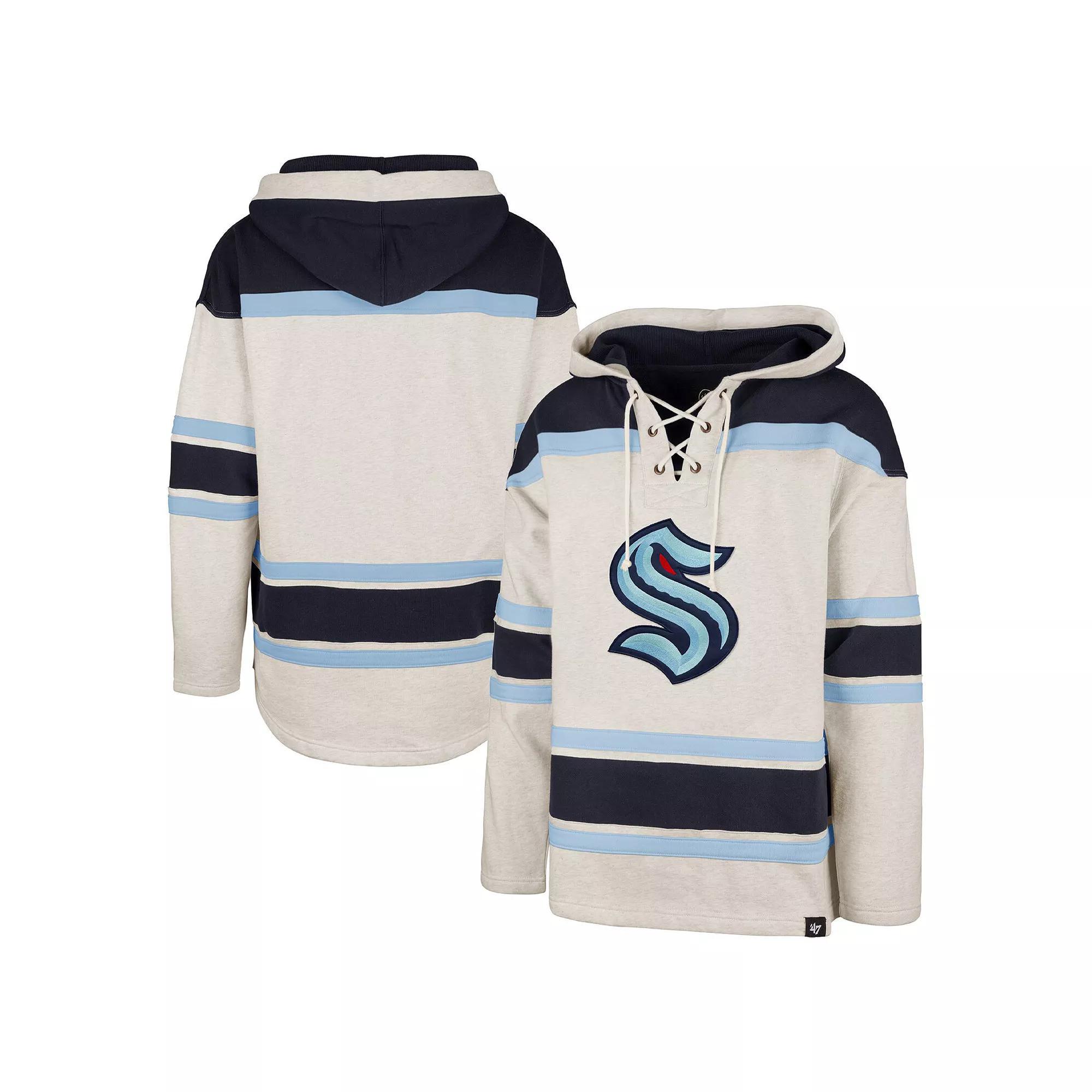 Men's '47 Oatmeal Seattle Kraken Rockaway Lace-Up Pullover Hoodie, Size: Small, Krk Team Product Image