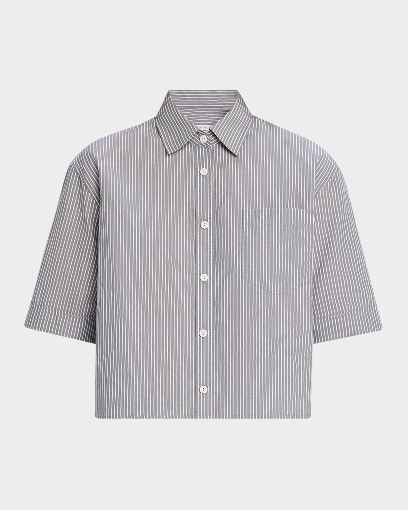 Railroad Stripe Cropped Oversized Shirt Product Image