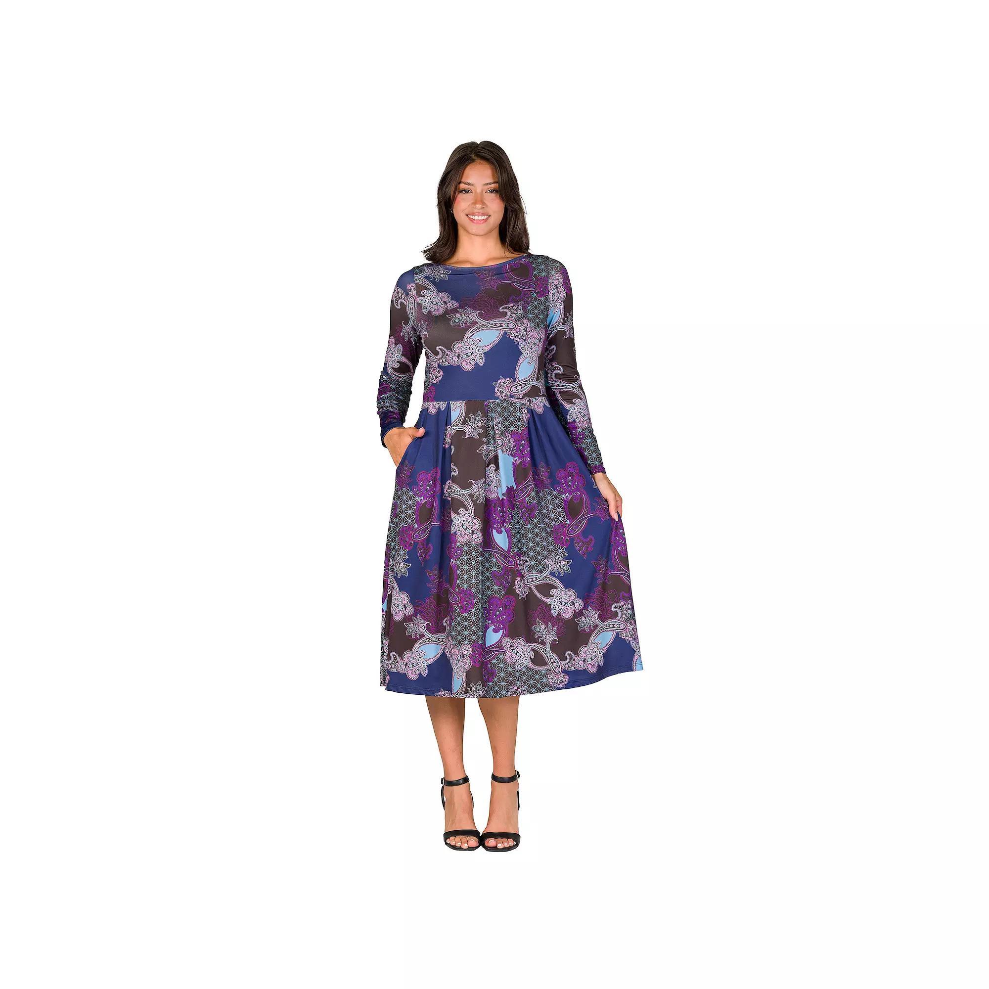 Women's 24Seven Comfort Apparel Midi Pocket Dress, Size: Small, Purple Team Product Image